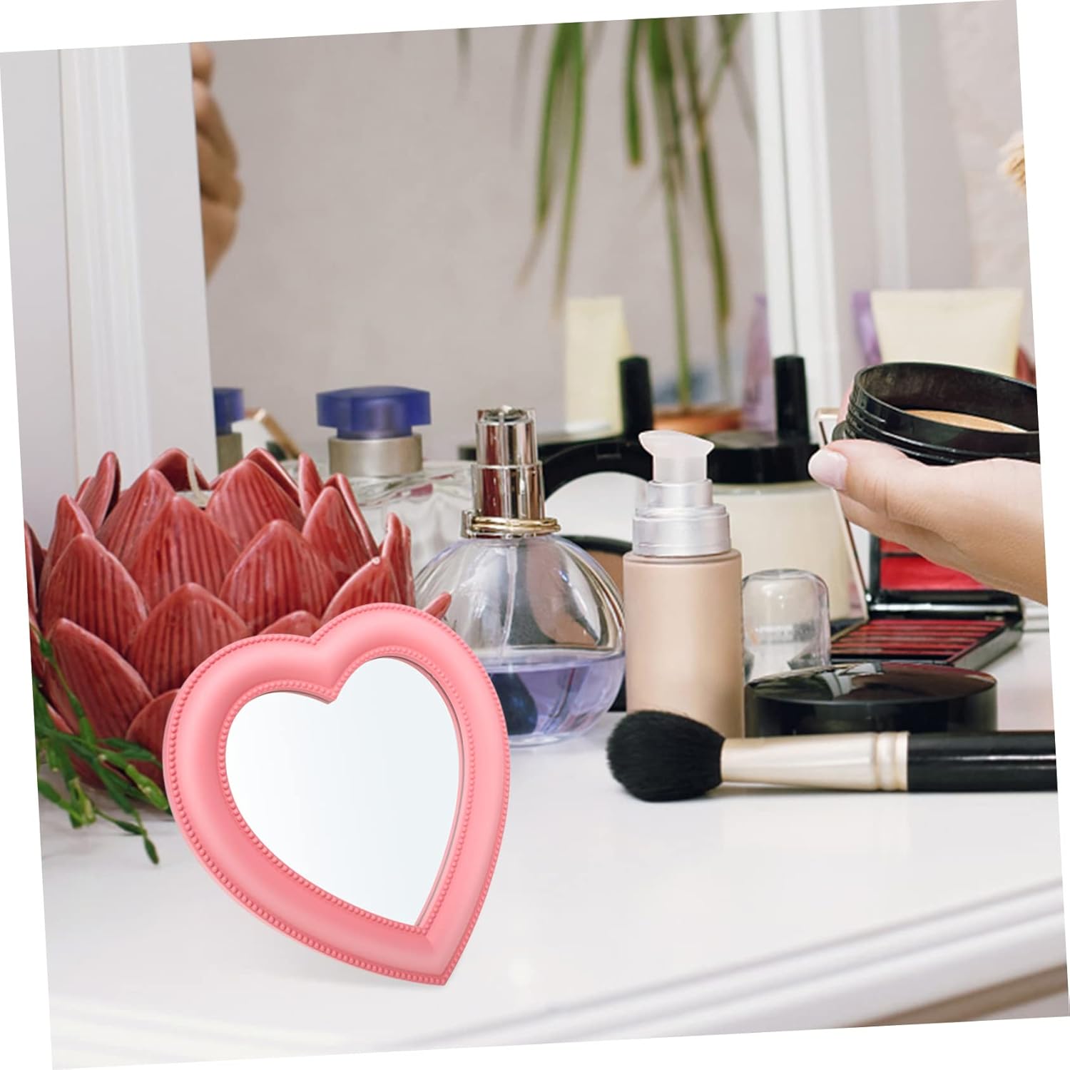 Beaupretty Heart Shape Makeup Mirror with Stand