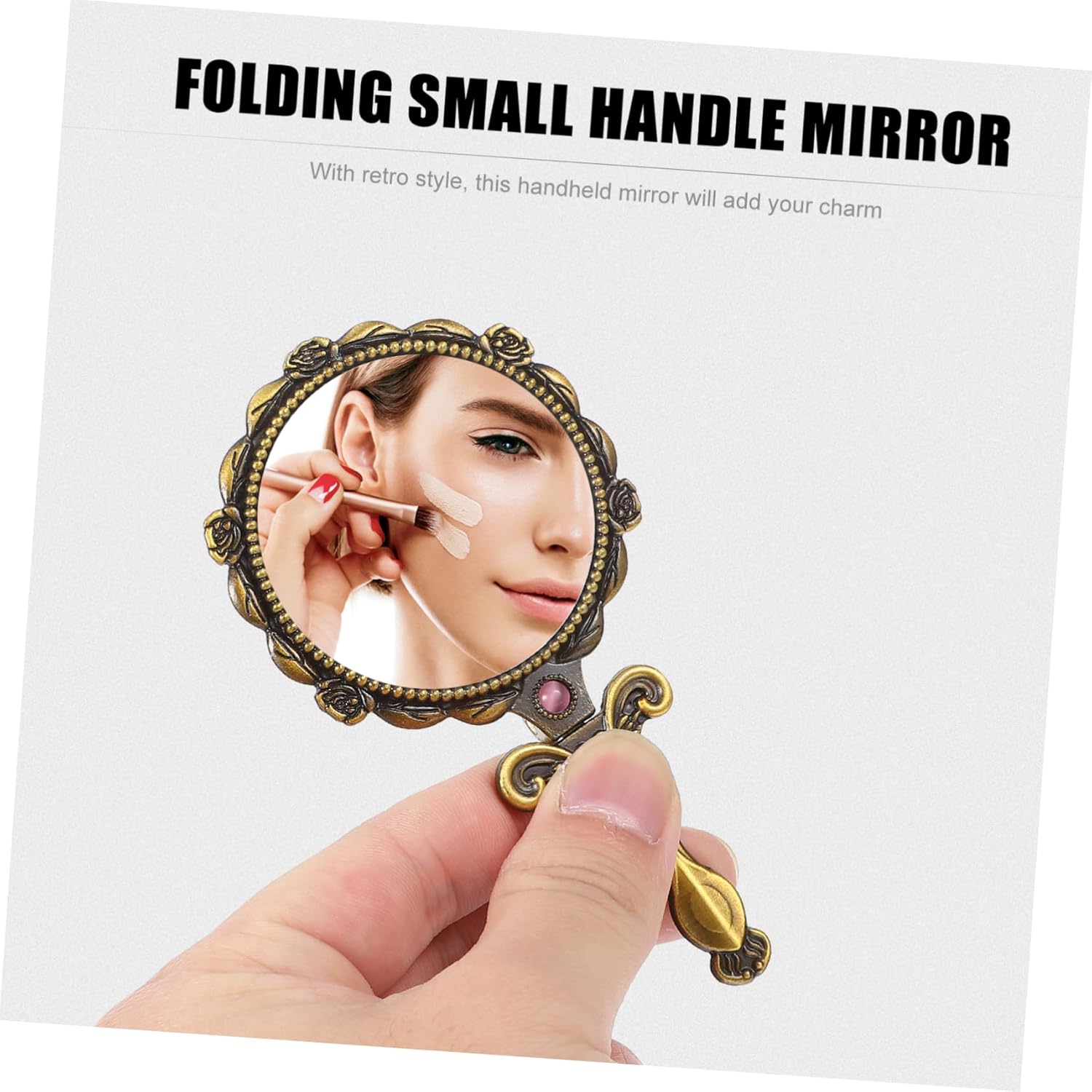Angoily Foldable Retro Makeup Mirror with Handle