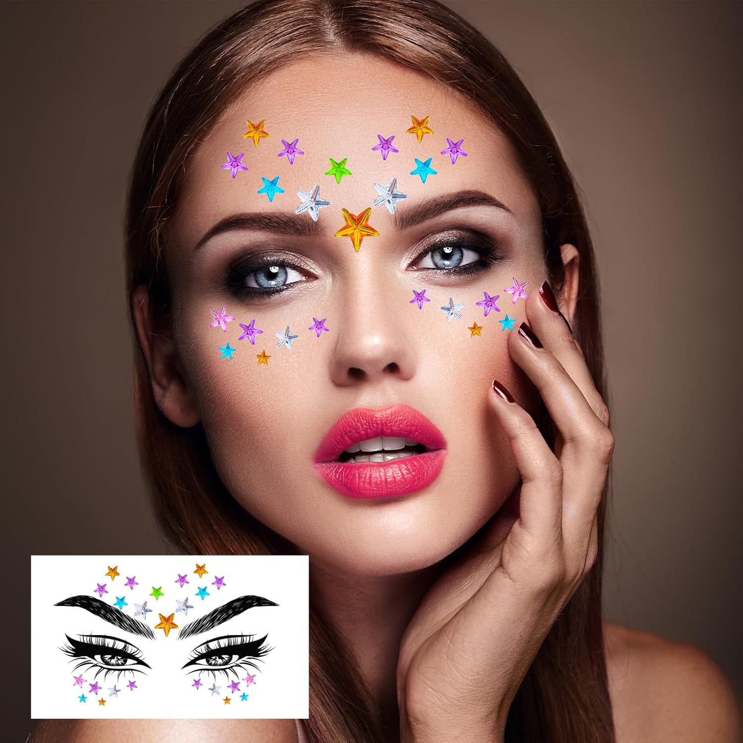 5PCS Colorful Star Face Gems Stickers DIY Set