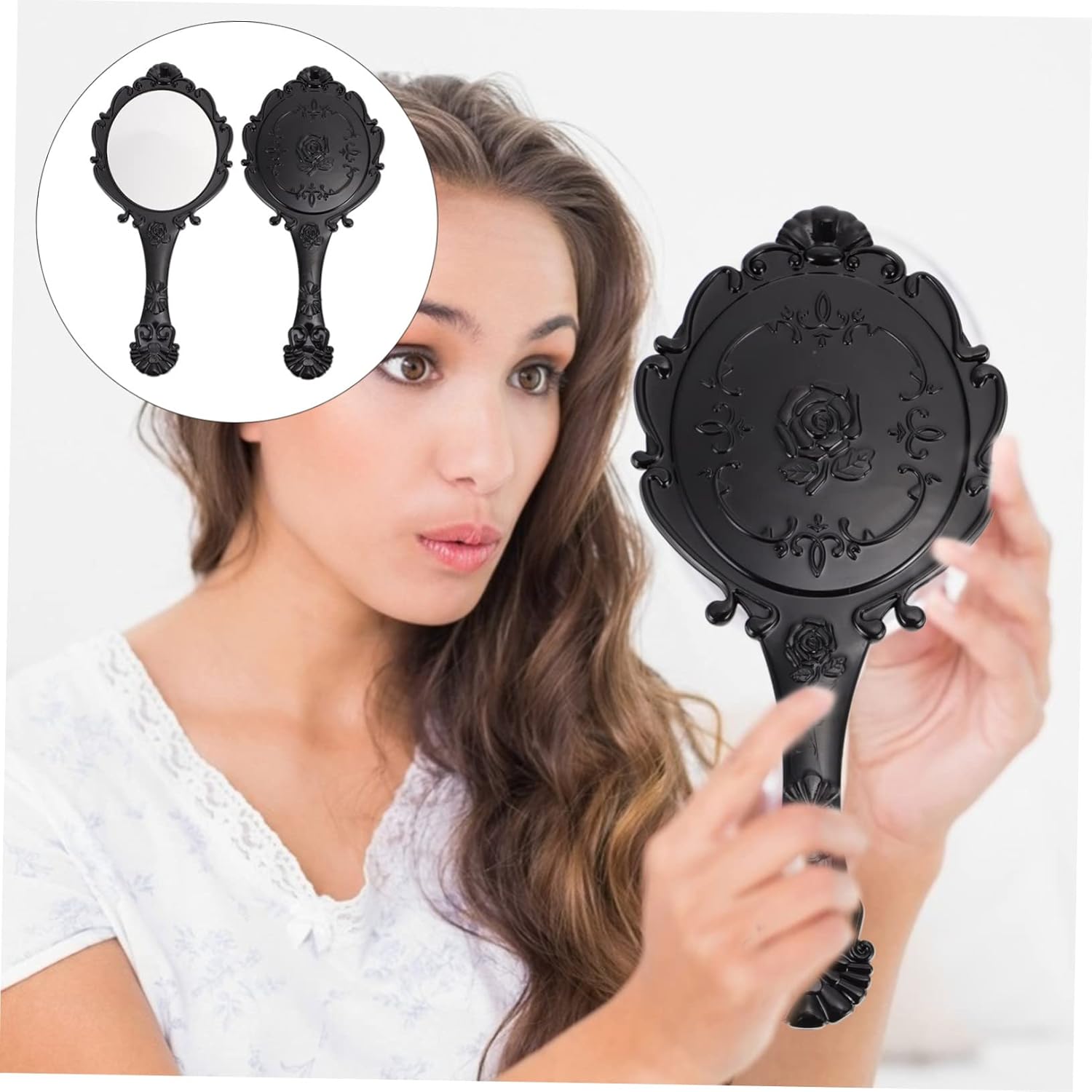 2pcs Retro Gold Frame Makeup Mirror Portable