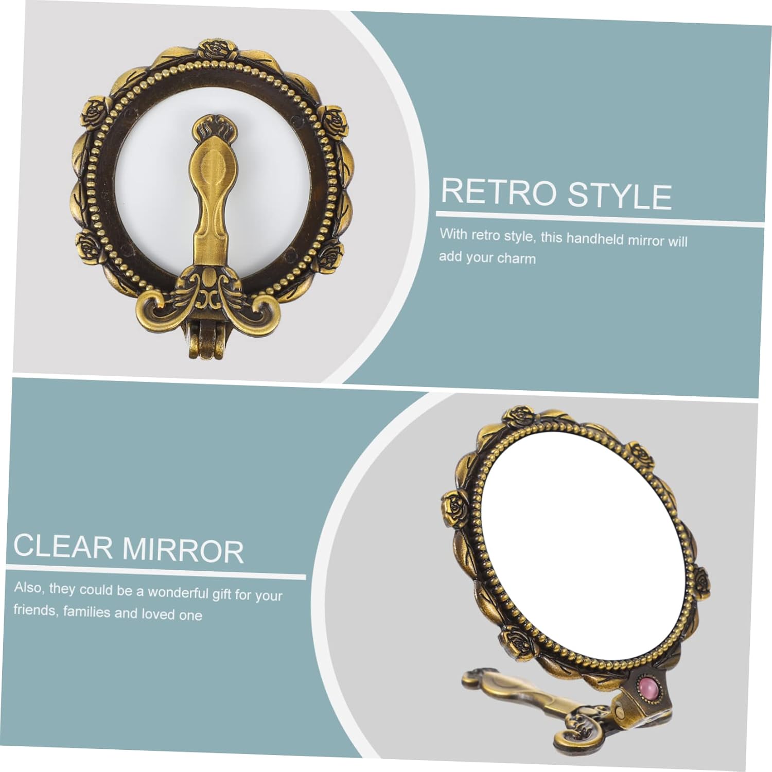 Angoily Foldable Retro Makeup Mirror with Handle