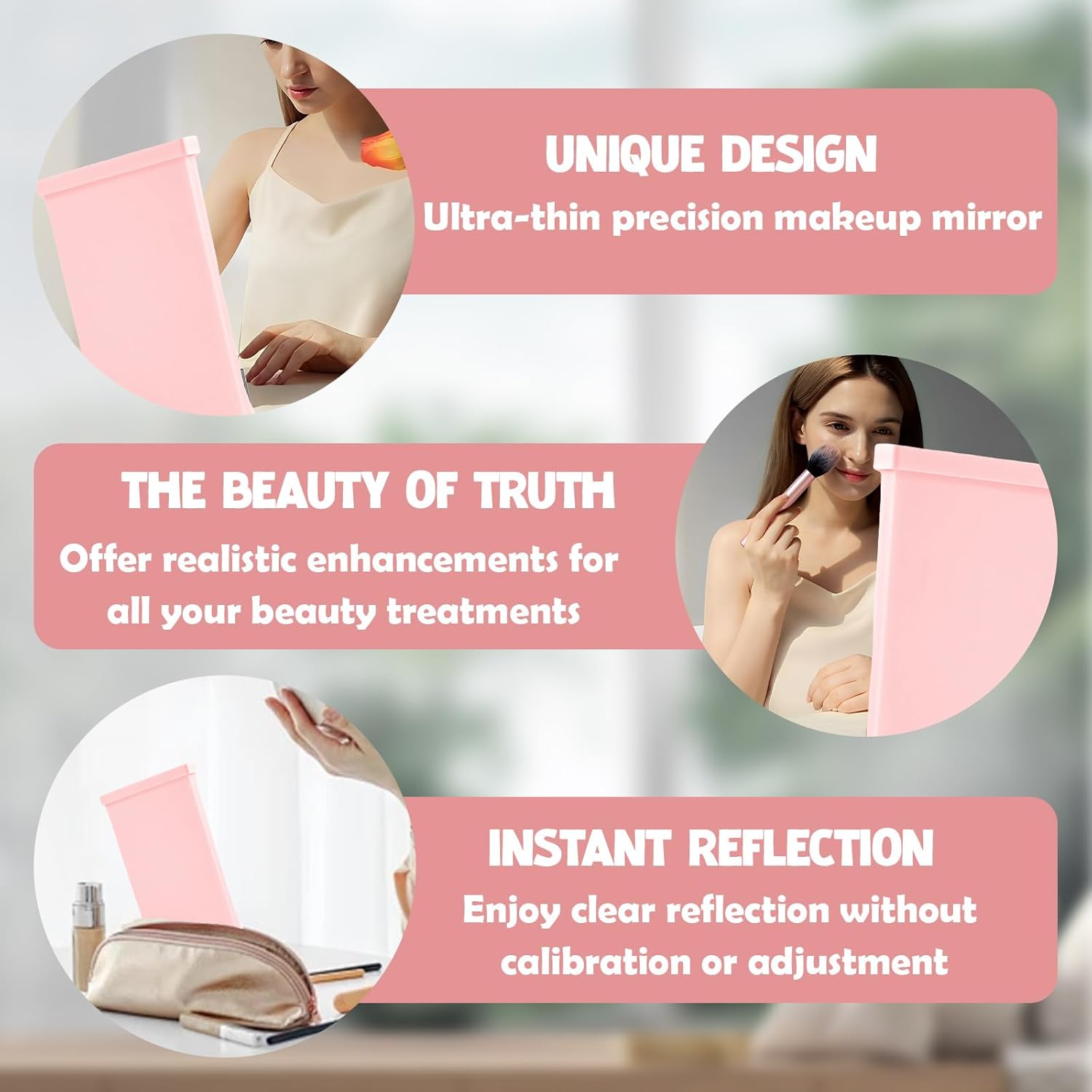 True Reflection Non Reversing Makeup Mirror Pink