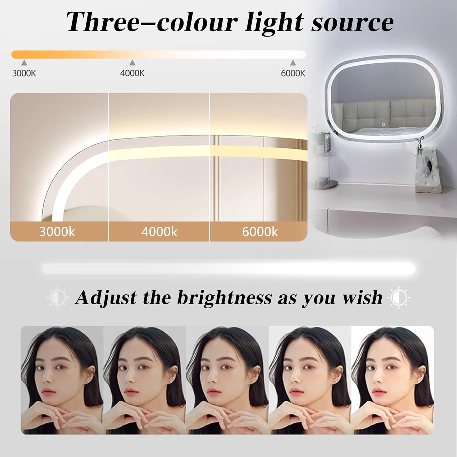 Oval Dimmable LED Vanity Mirror For Wall
