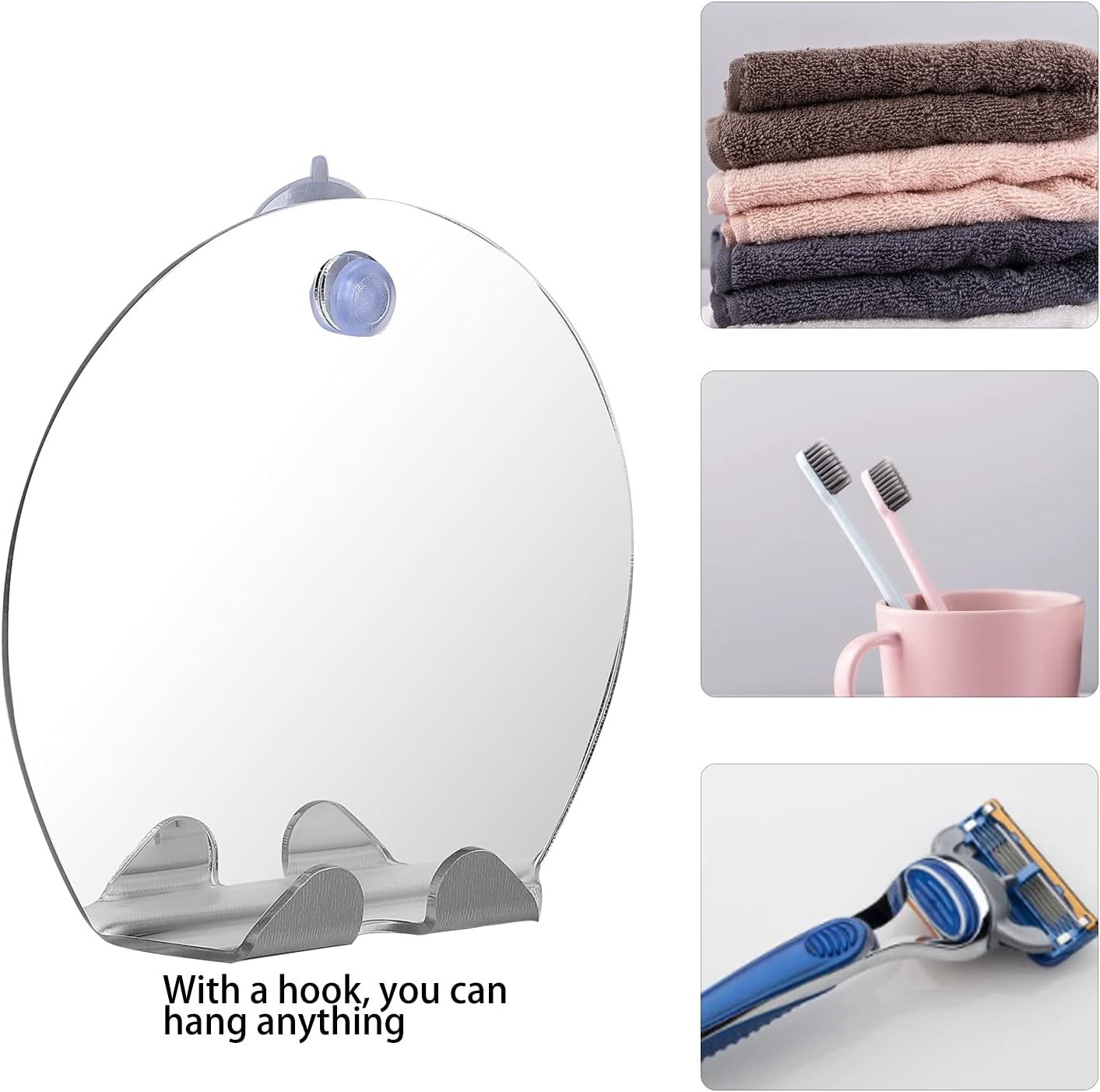 YEmirth Non-Fog Round Shower Mirror with Suction Hook 1
