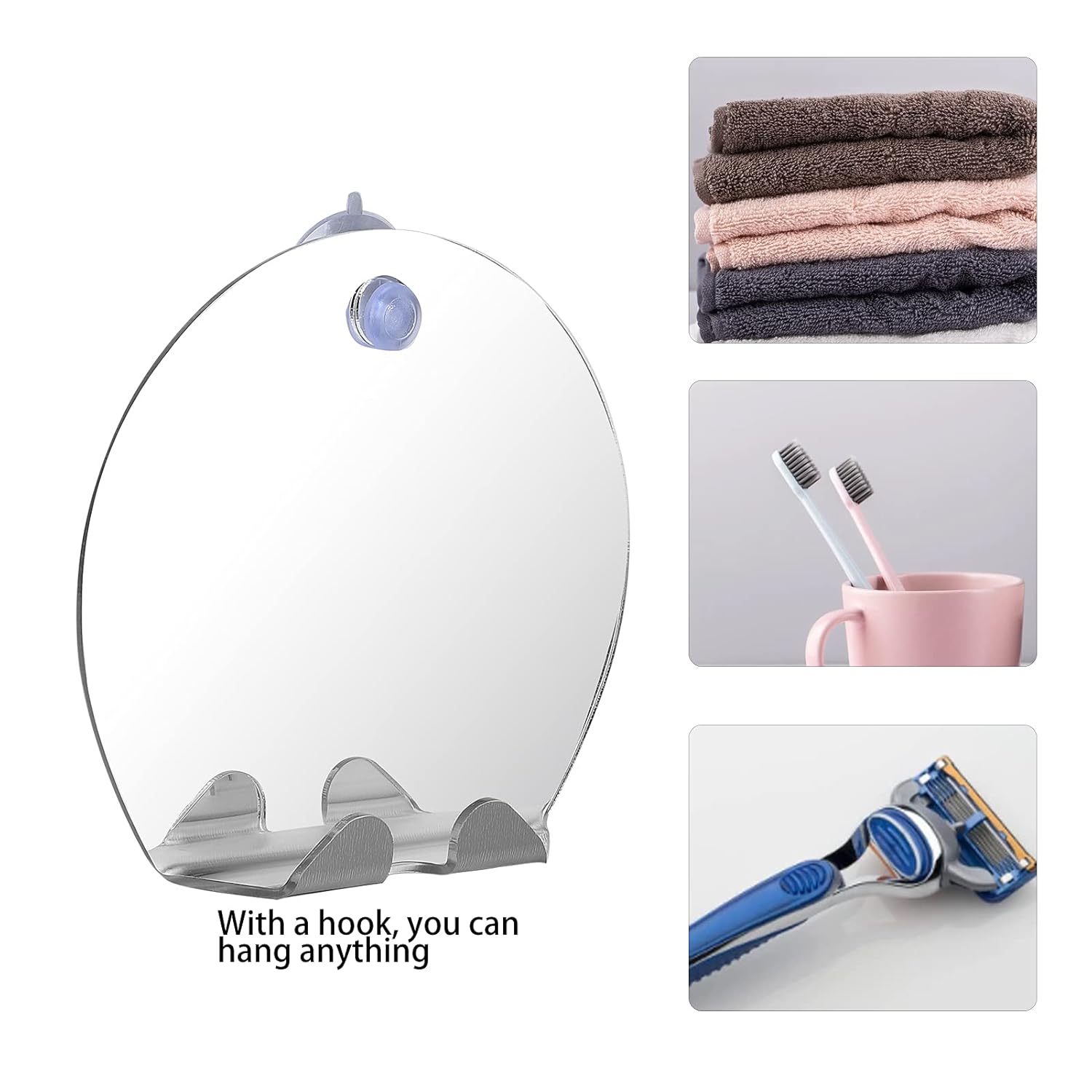 Dioche Fogless Round Shower Mirror with Suction Cup