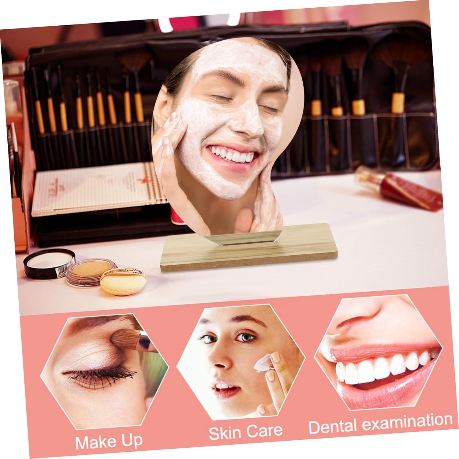 SOLUSTRE Irregular Wooden Stand Makeup Mirror
