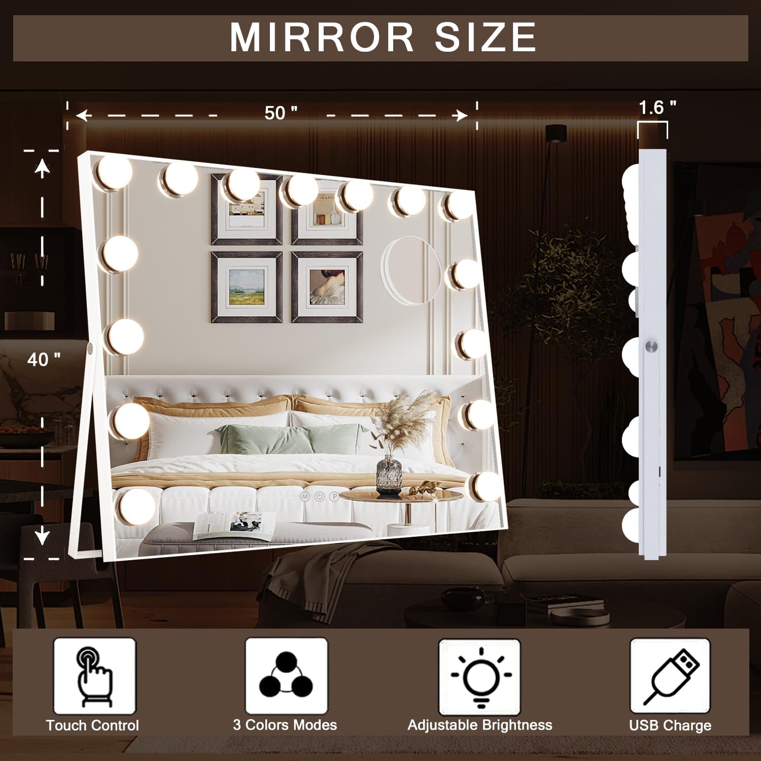 NEUWEABY Vanity Mirror with 15 LED Lights