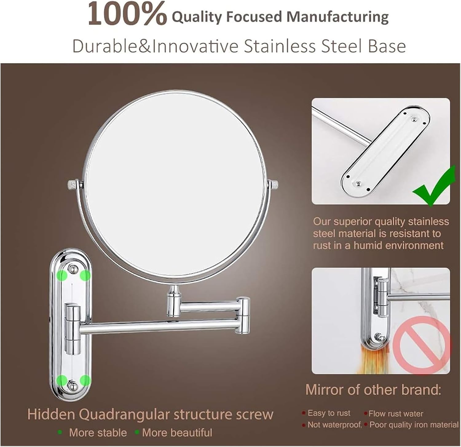 Touch Sensor Wall Mounted Lighted Makeup Mirror with 5X Magnification