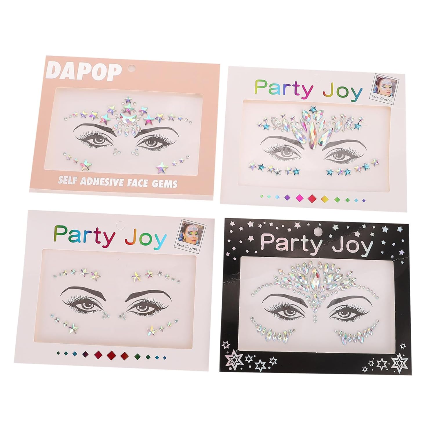 Healvian Face Rhinestone Decals 4 Sheets Set
