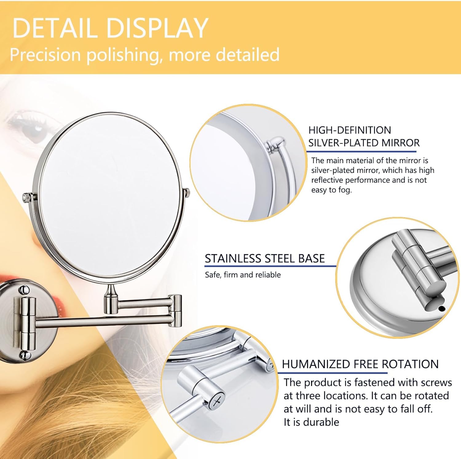 8 Wall Mounted Makeup Mirror with 3X5X10X Magnification 1