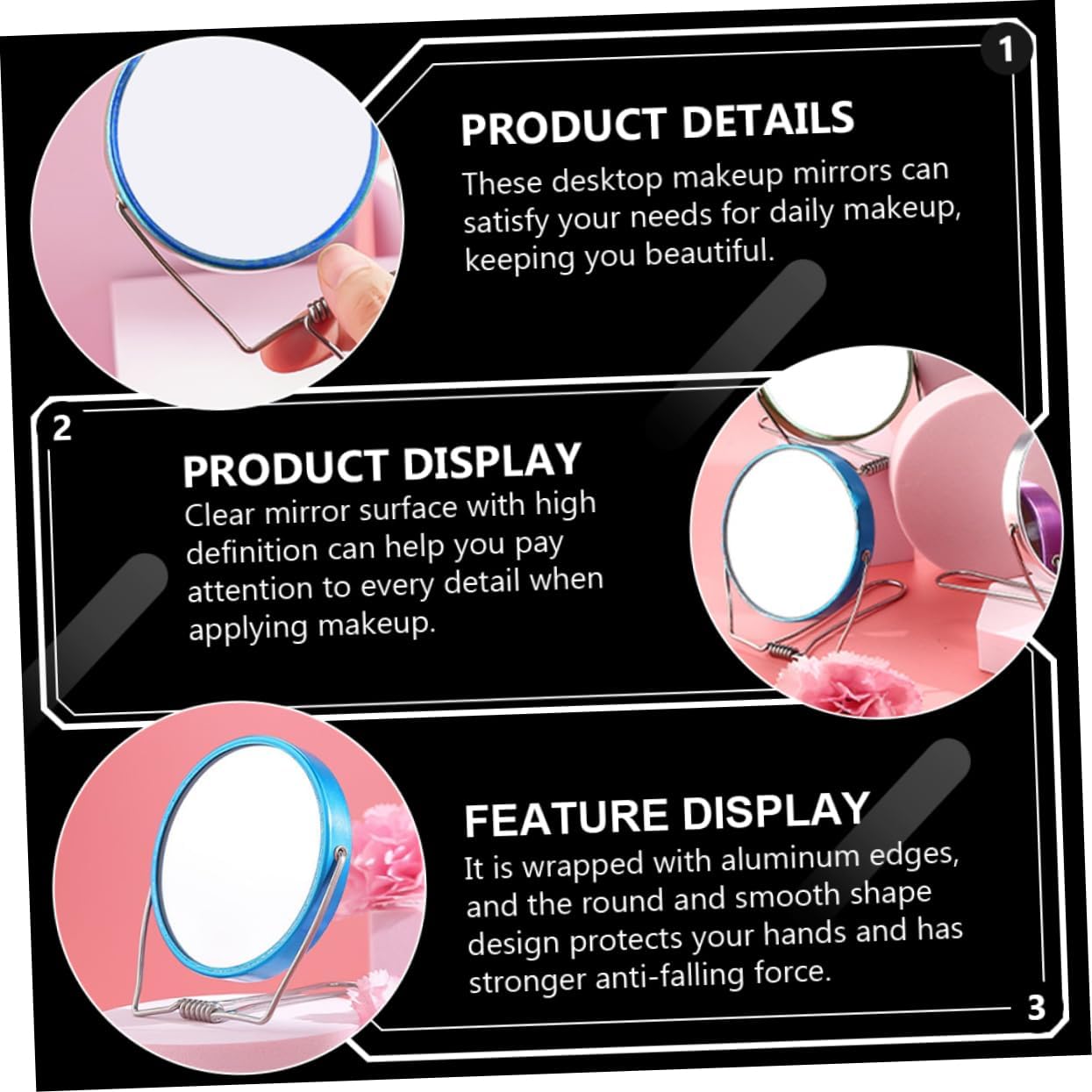 Stainless Steel Double-Sided Foldable Mirror for Home Travel Beauty Salons