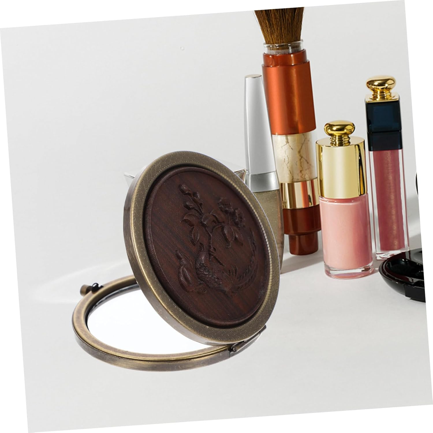 Didiseaon Foldable Makeup Mirror with Antique Wood Design