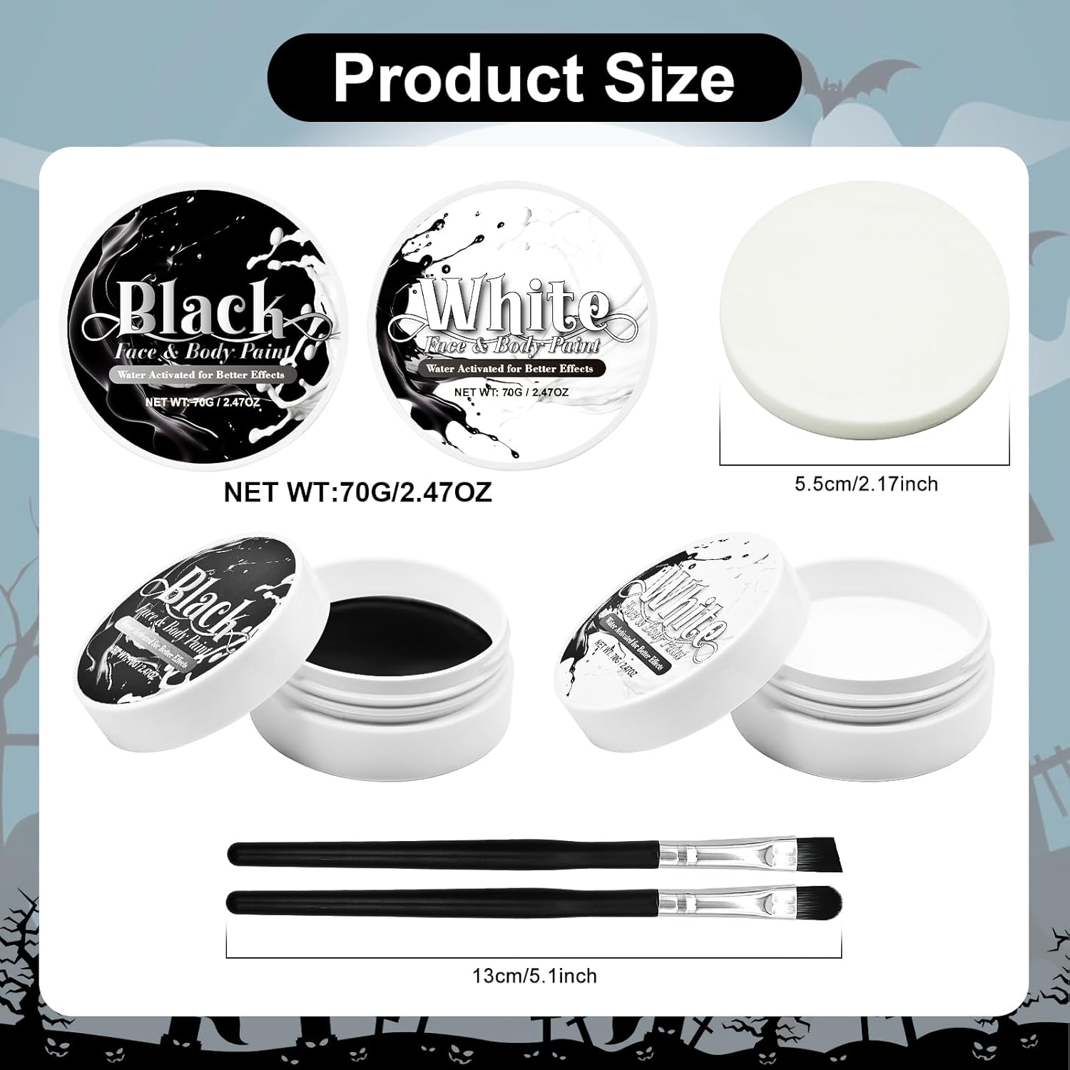 GCCL Black White Face Paint Set - 247 oz Professional Kit