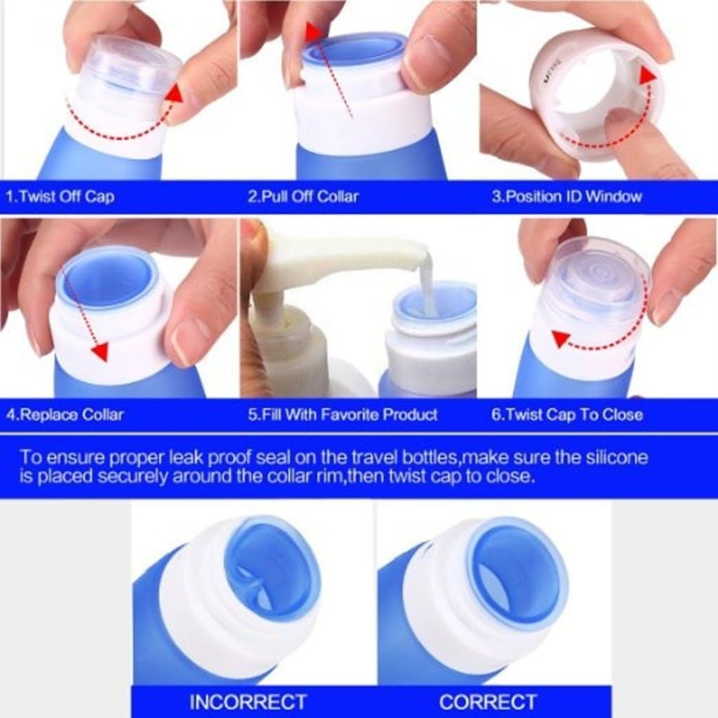 3 Pack Food Grade Squeeze Silicone Travel Bottles - 125OZ Pink White Blue