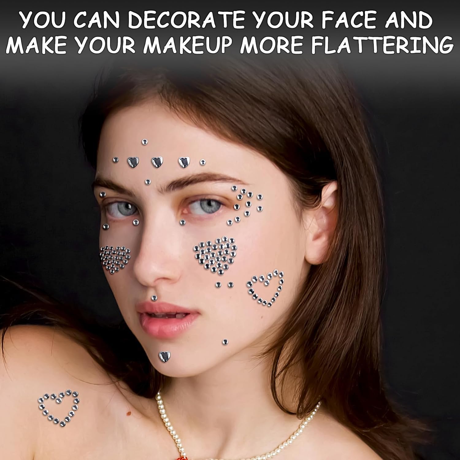Gaduupa 3 Sheets Face Rhinestone Stickers White
