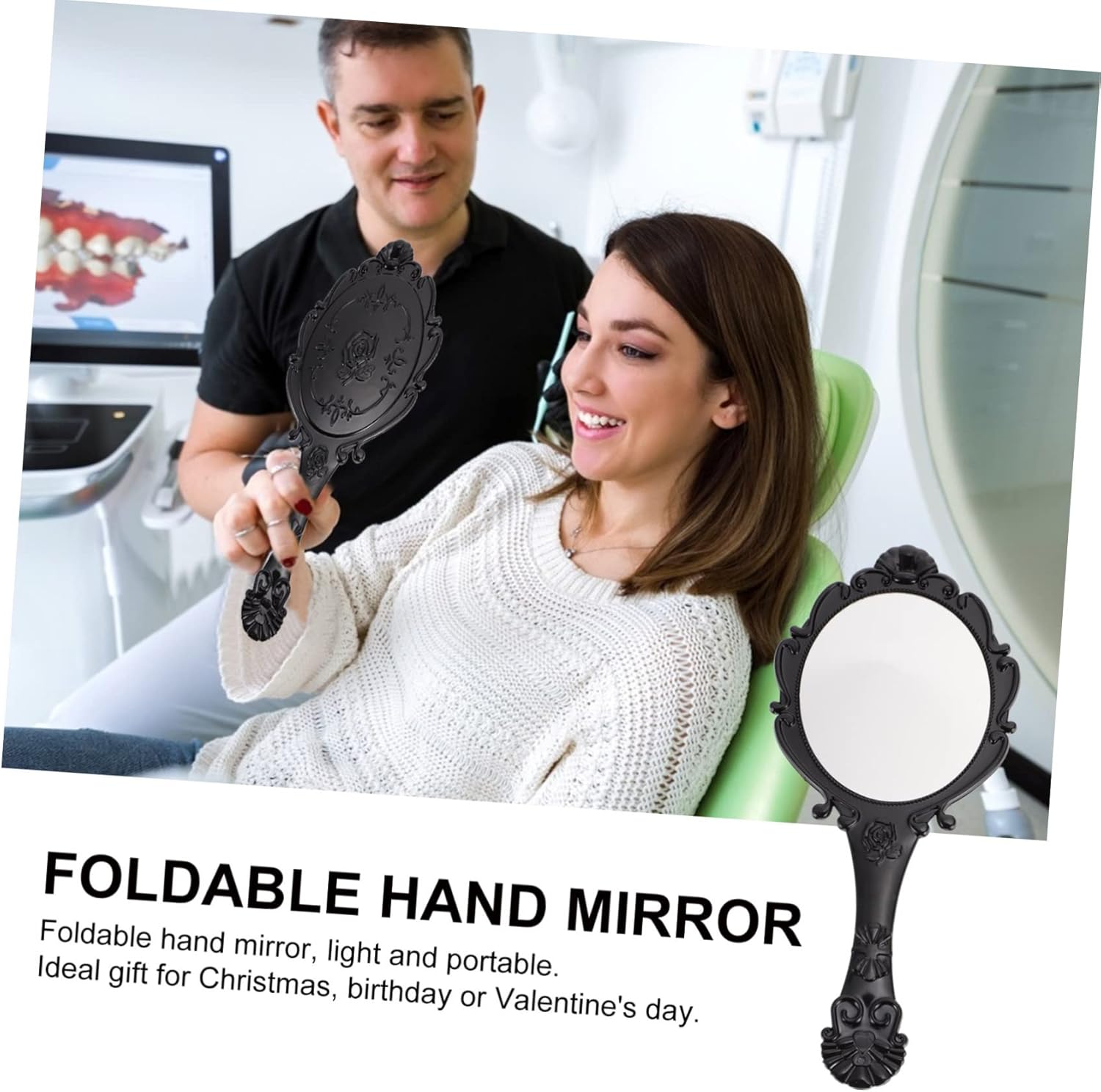 2Pcs Retro Handheld Makeup Mirror for Women