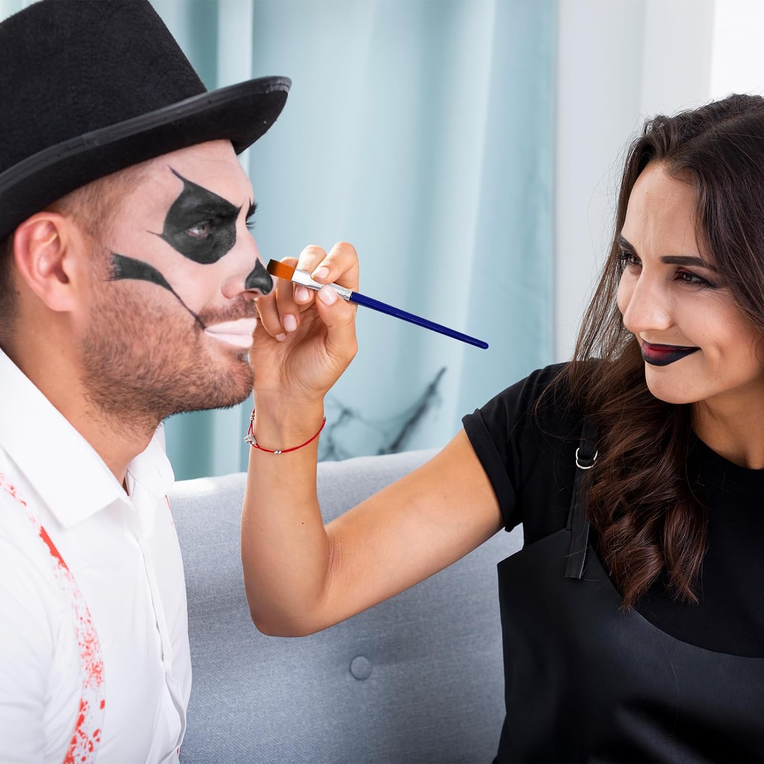 Paezm Face Paint Set - 25 oz Black White Halloween Makeup Kit