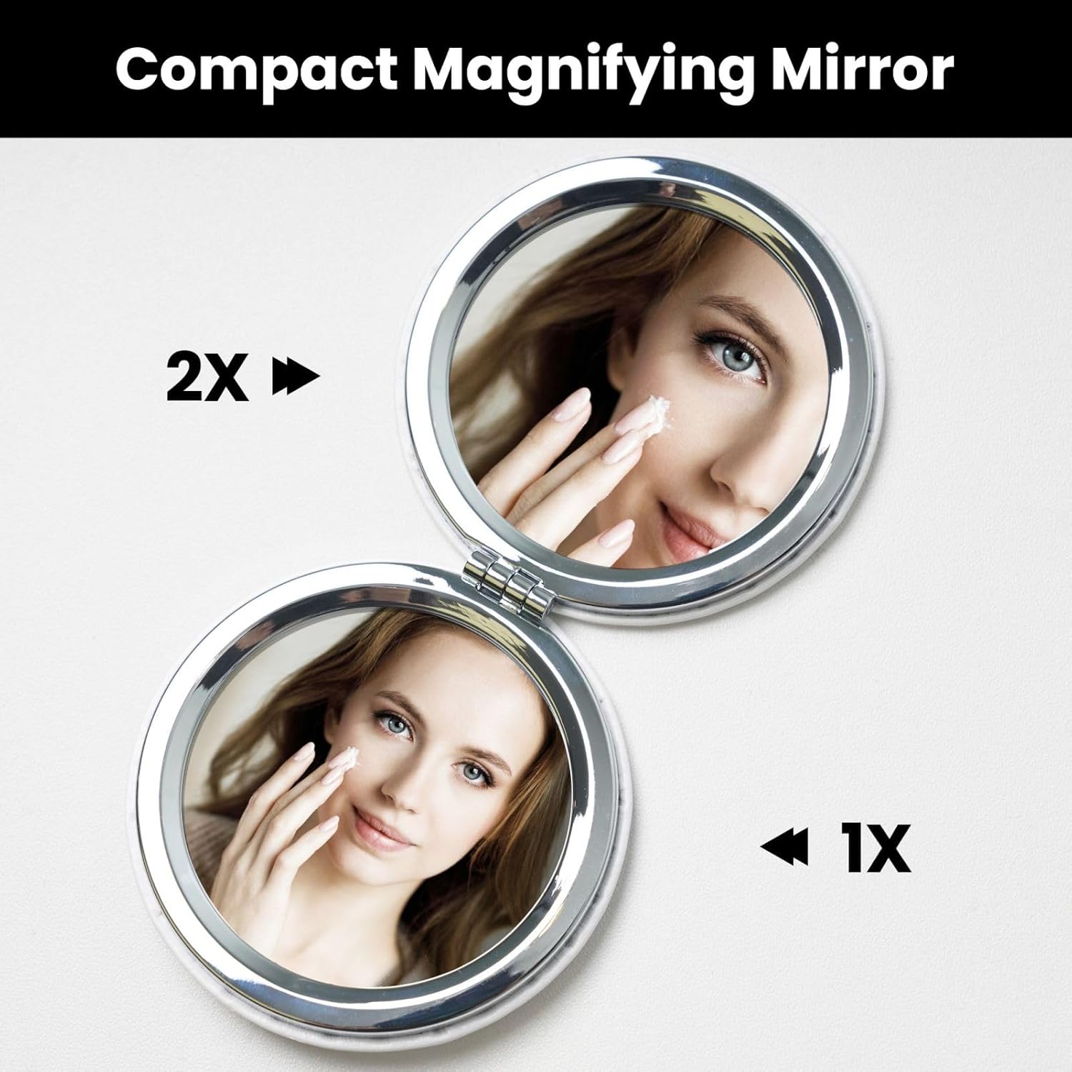 Red and Black Lips Compact Travel Mirror 2X Magnification