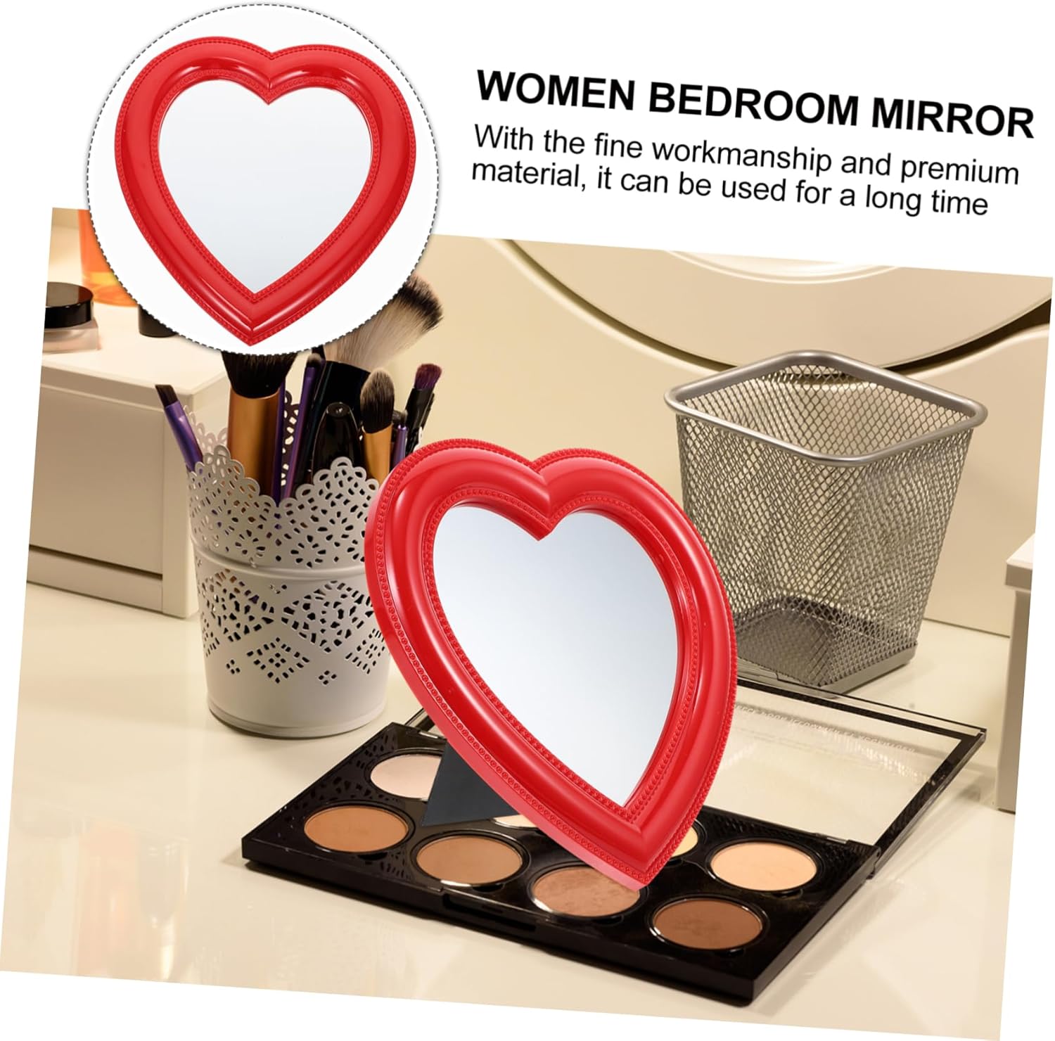 Heart Shaped Desktop Makeup Mirror with HD Clarity
