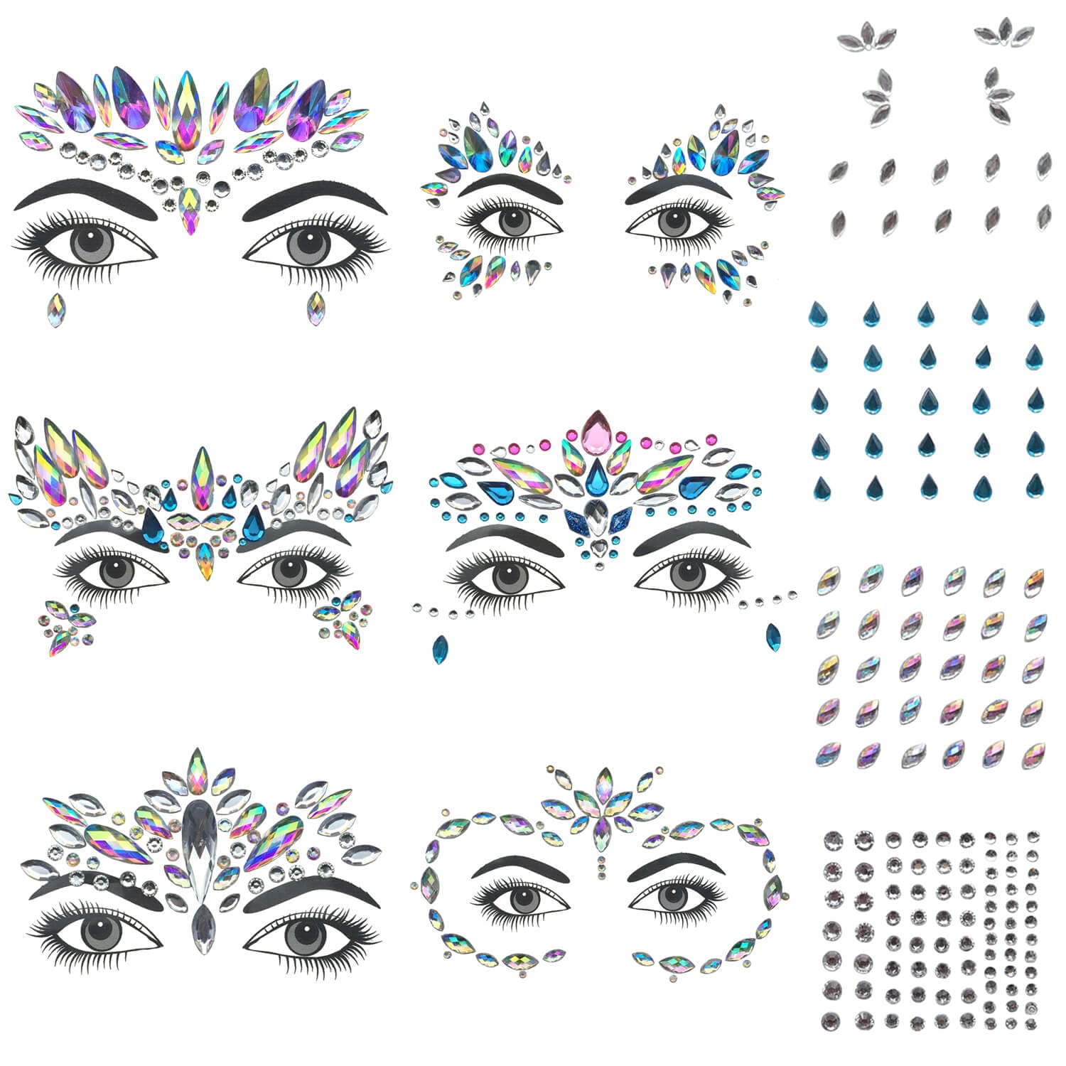 GLARYYEARS 10 Pack Face Gems Temporary Tattoos
