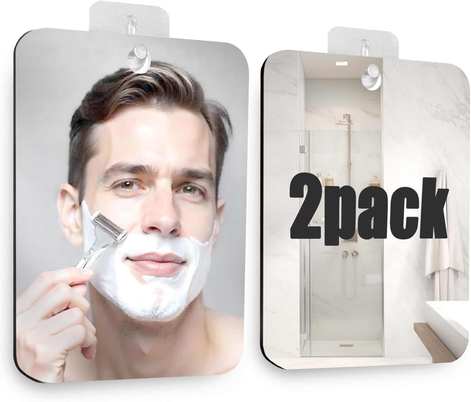 Betus Fogless Shower Mirror - Shatterproof Acrylic 8x6 Inch Pack of 2