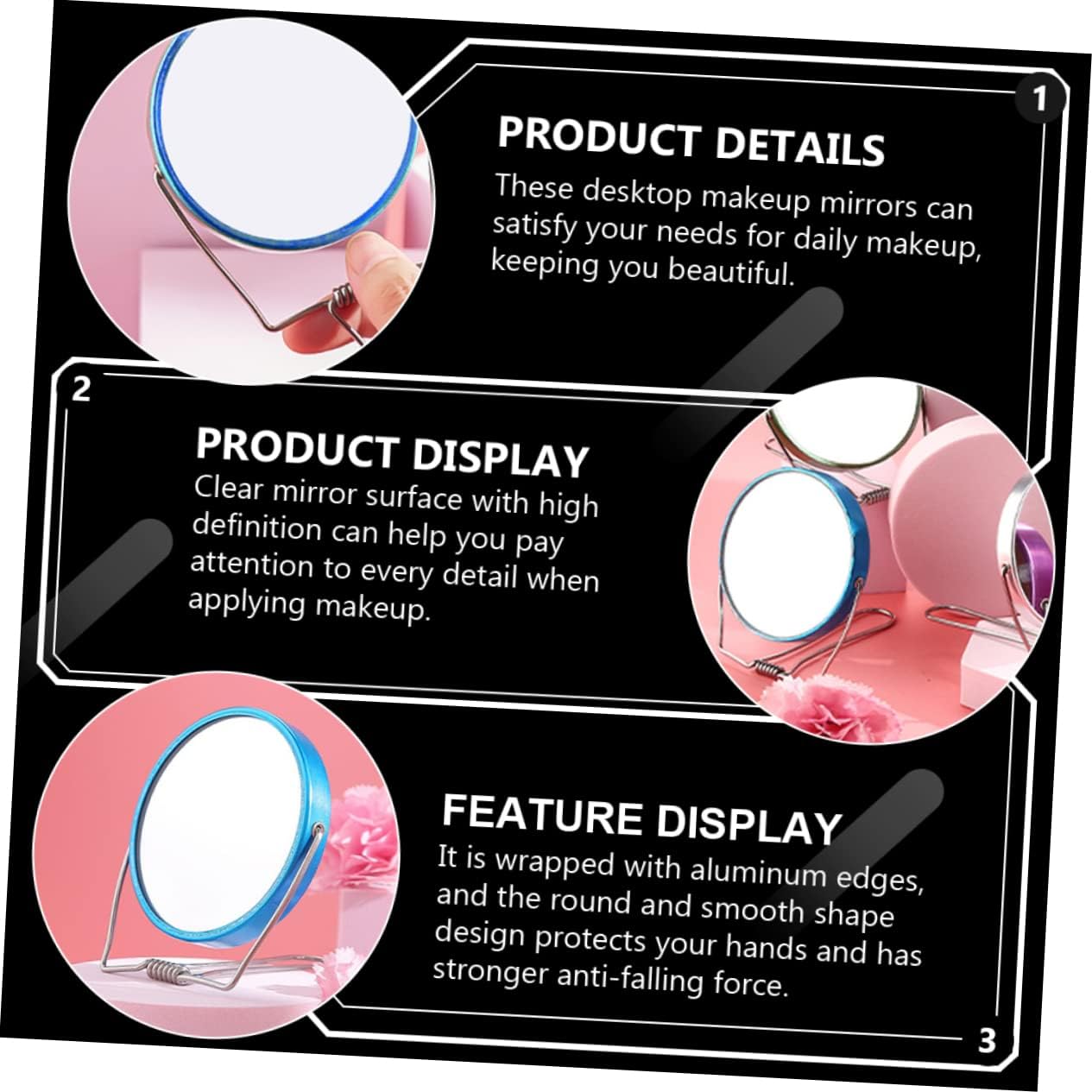 Elegant Round Double Sided Makeup Mirror Portable Easy to Clean