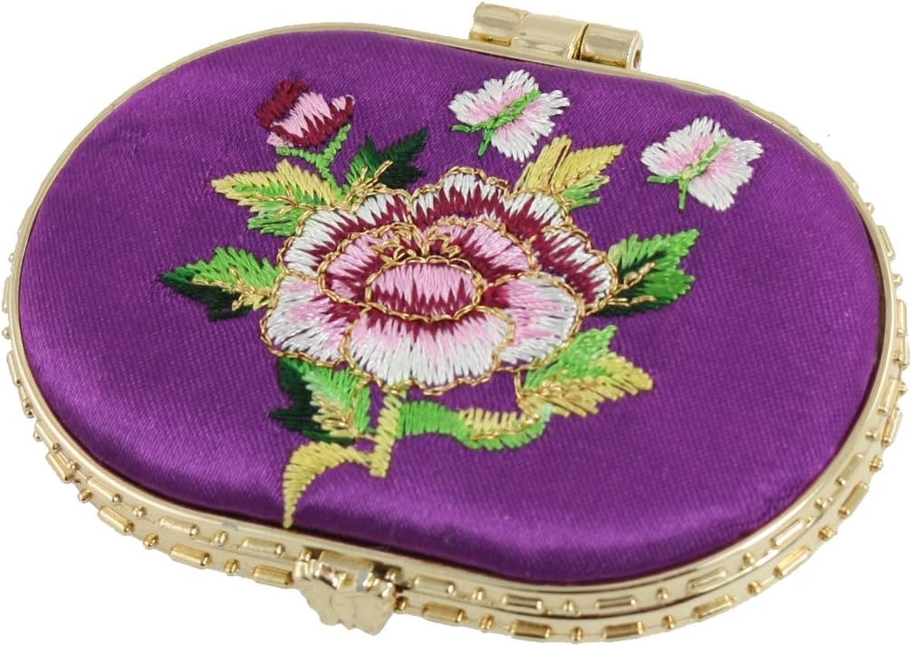 Purple Embroidered Padded Cosmetic Mirror