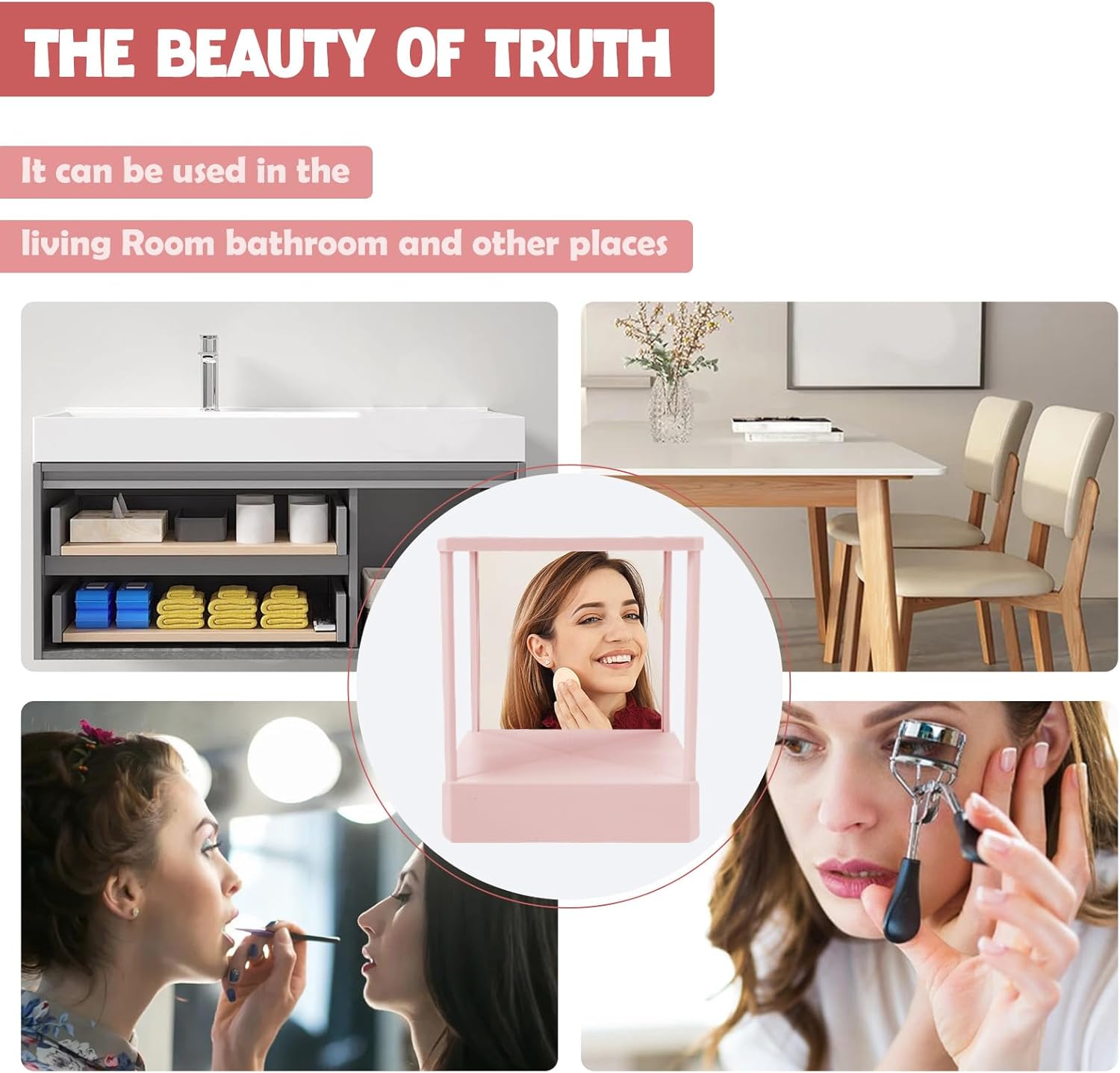 True Reflection Non Reversing Makeup Mirror Pink