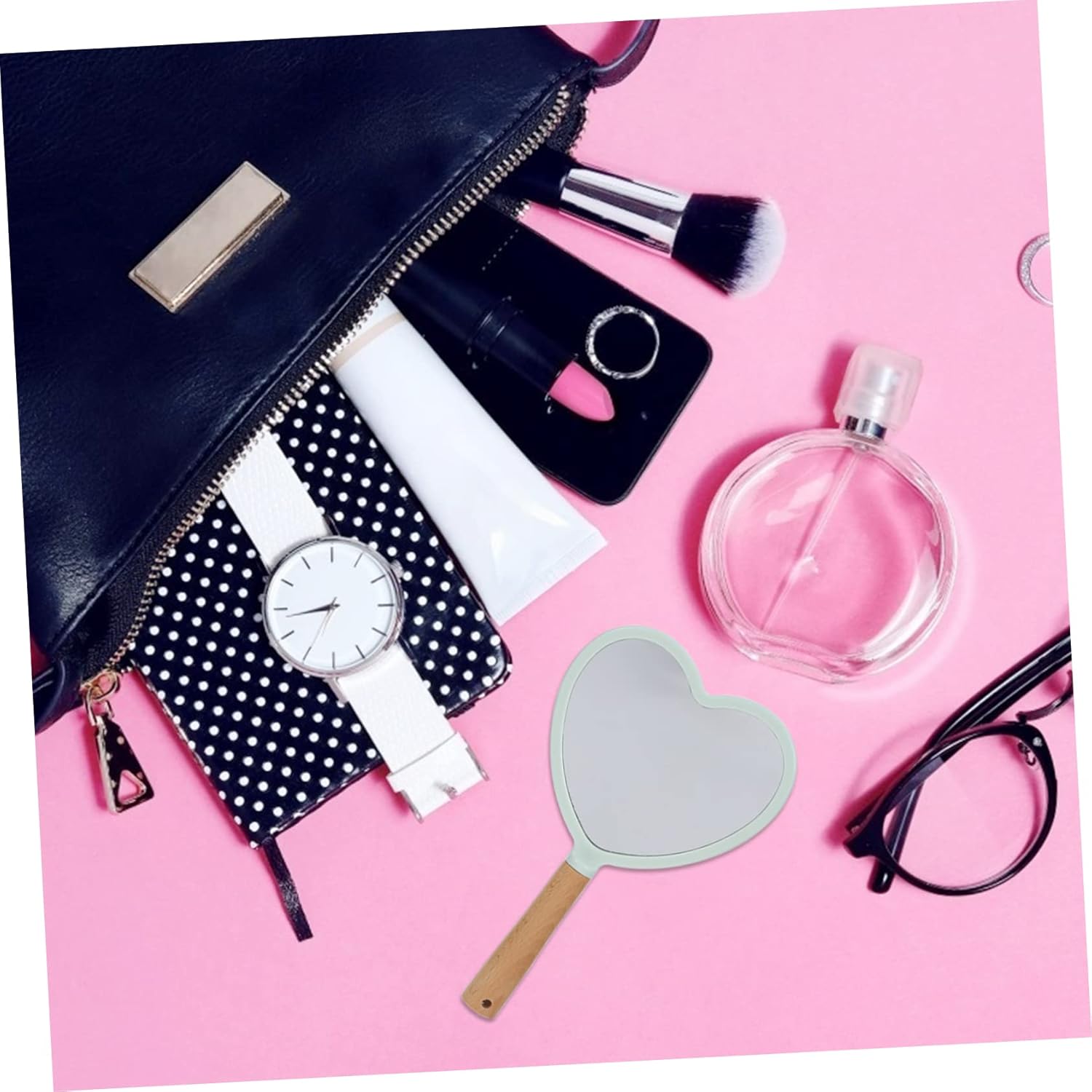 Heart Shape Handheld Makeup Mirror for Home Travel 1