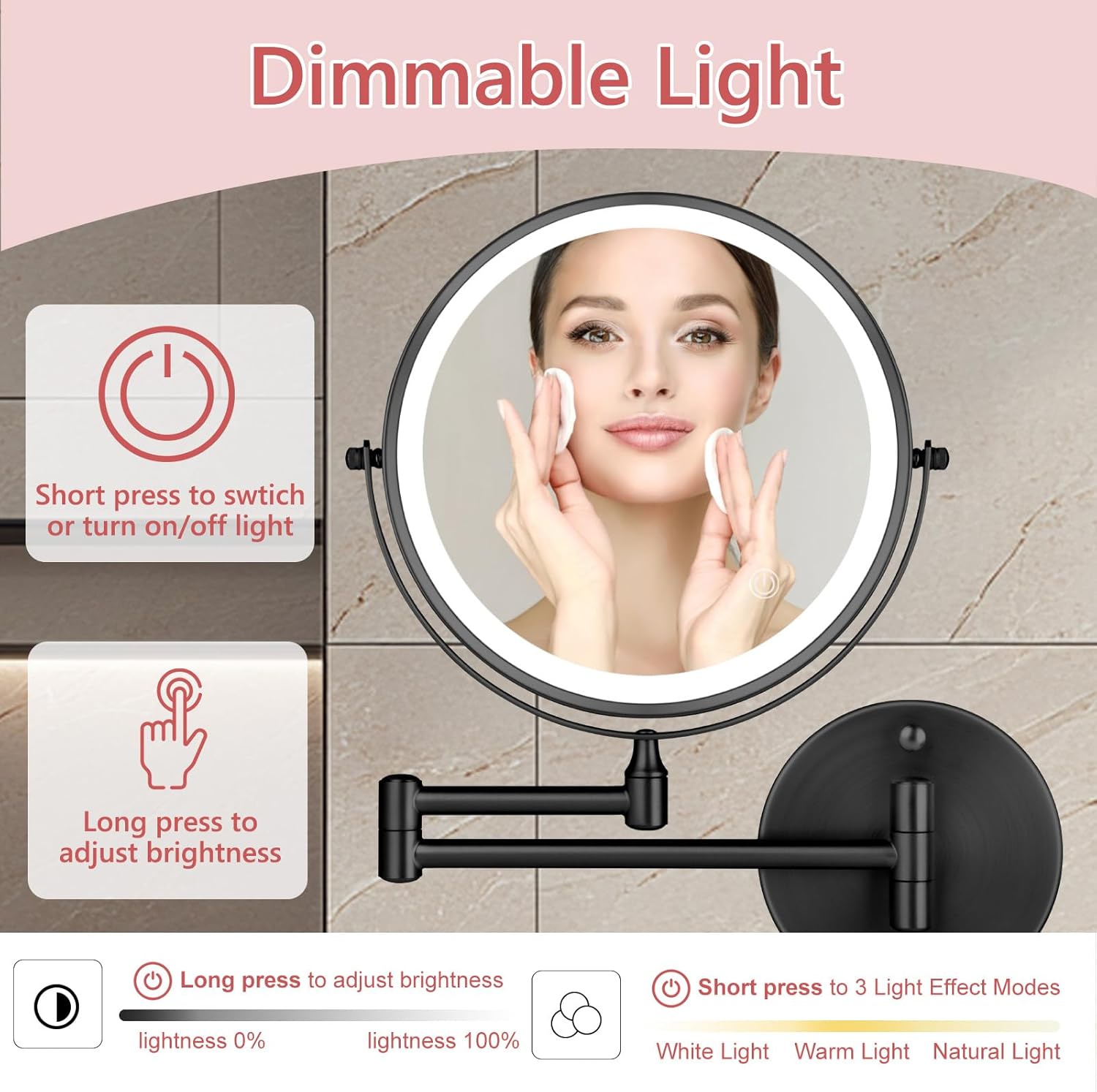 ZLOKLA 8 Inch Rechargeable Makeup Mirror with 1X10X Magnification