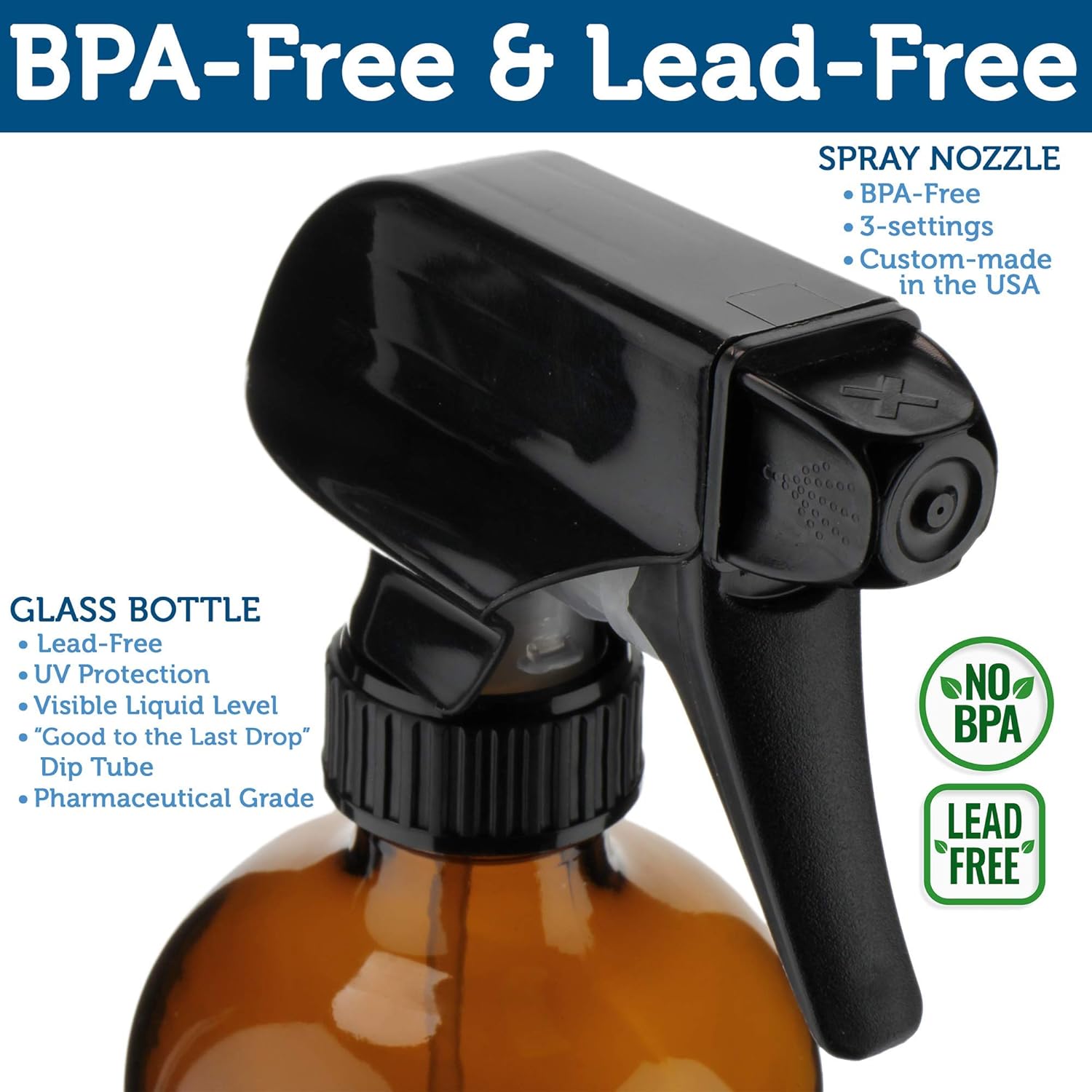 Sallys Organics Amber Glass Spray Bottles 2 Pack 16oz Refillable