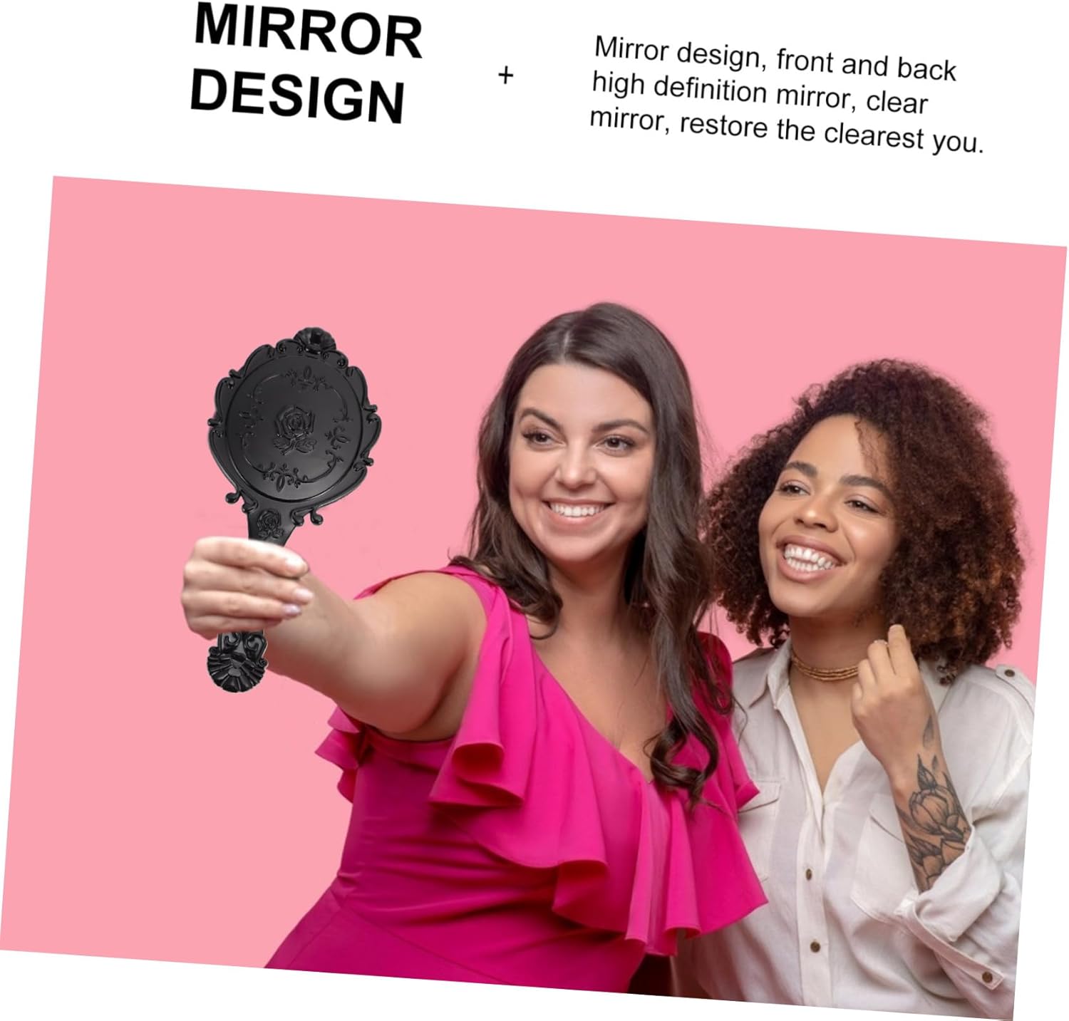 2pcs Gold Vanity Mirror Lightweight Travel Makeup Mirror Retro Handheld