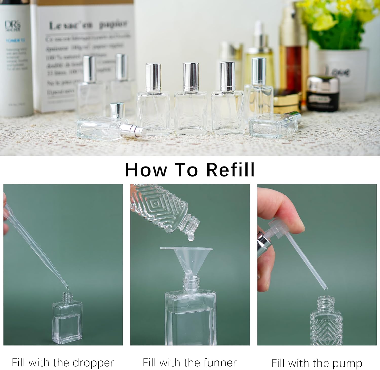 YU FENG 12pcs Refillable Glass Spray Bottles with Funnels and Dispenser