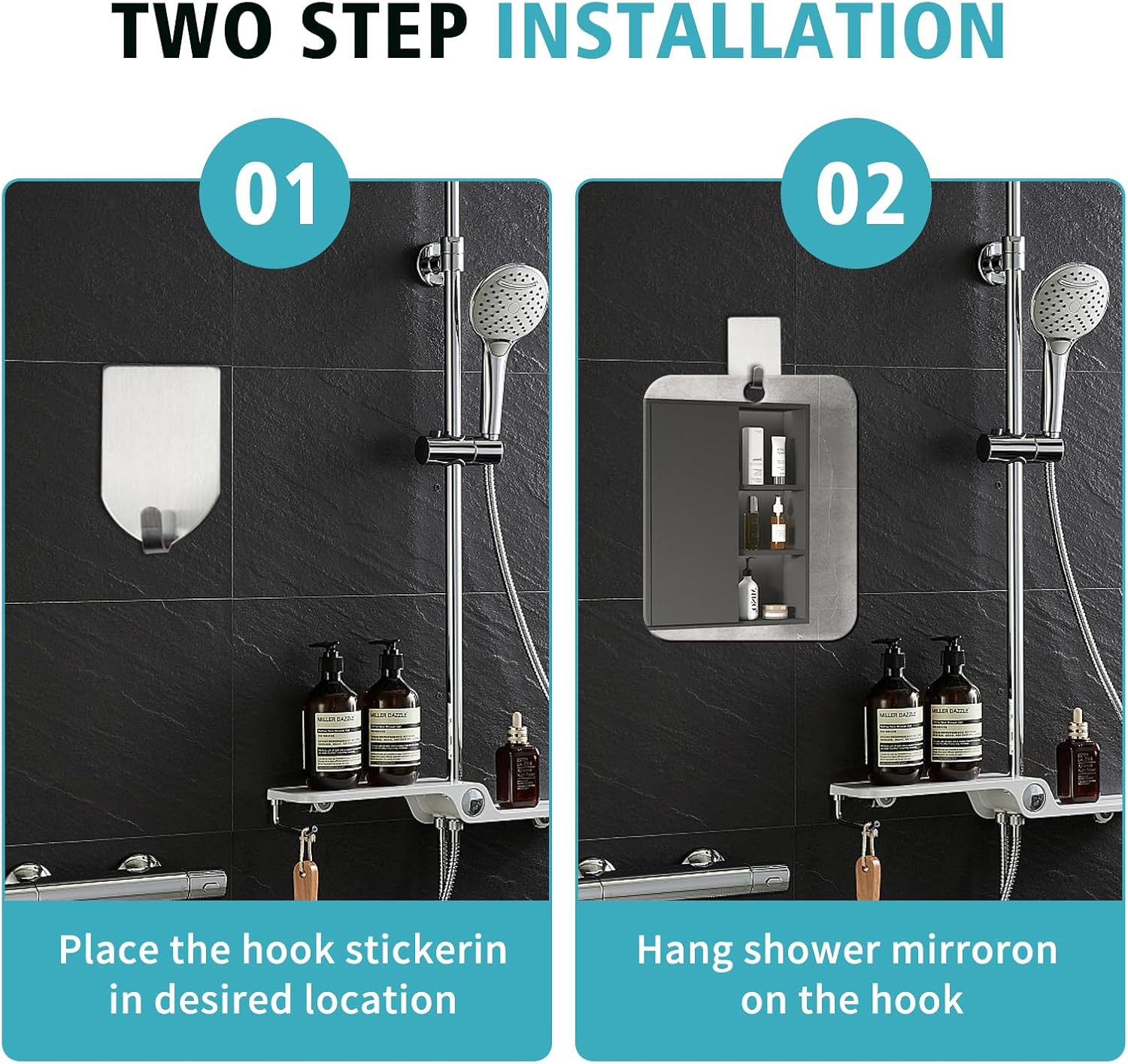 Fog-Free Shower Mirror with Shatterproof Acrylic and Hook