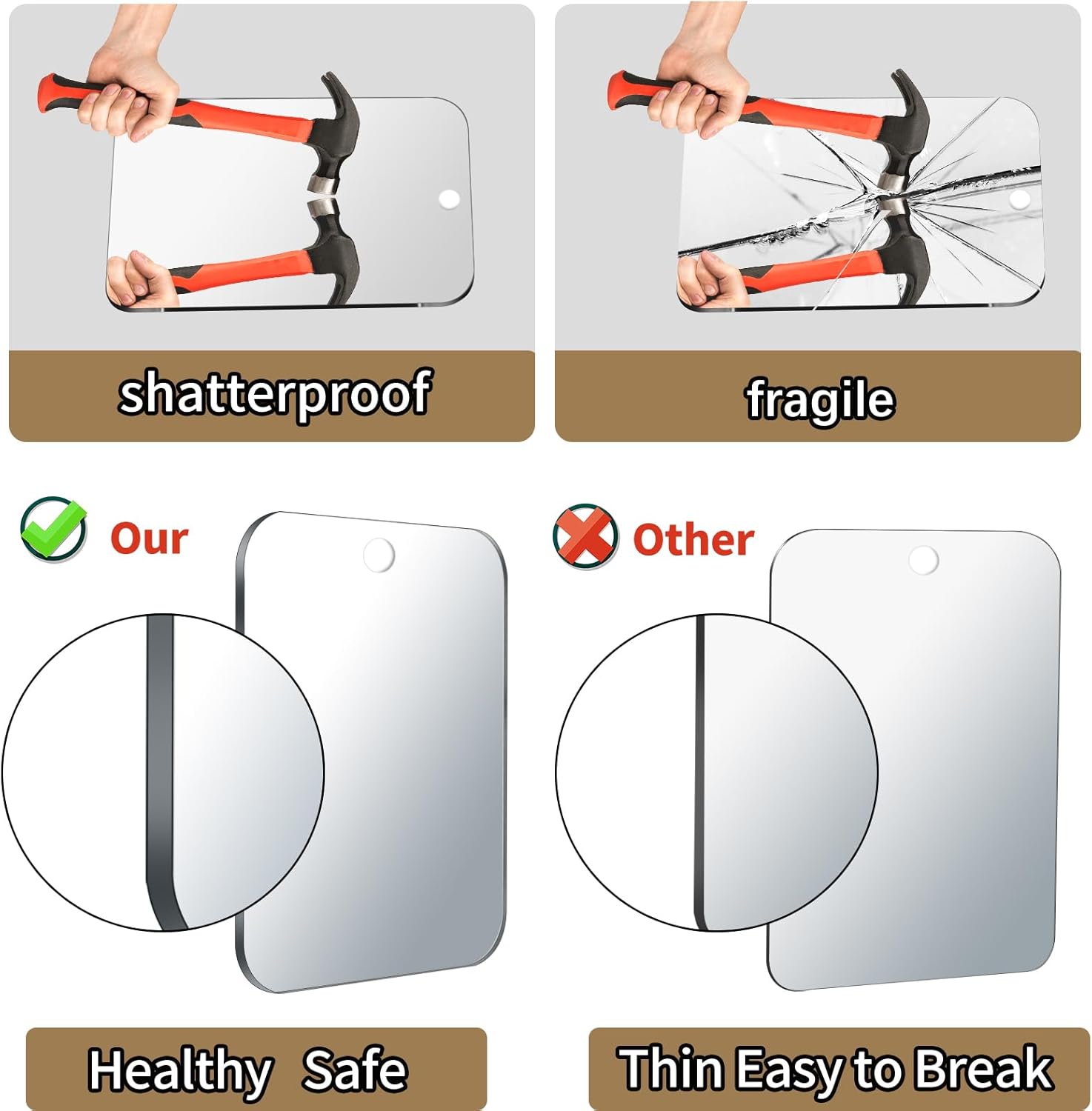 JKNEIWA 11x8 Inch Frameless Shower Mirror for Shaving and Makeup