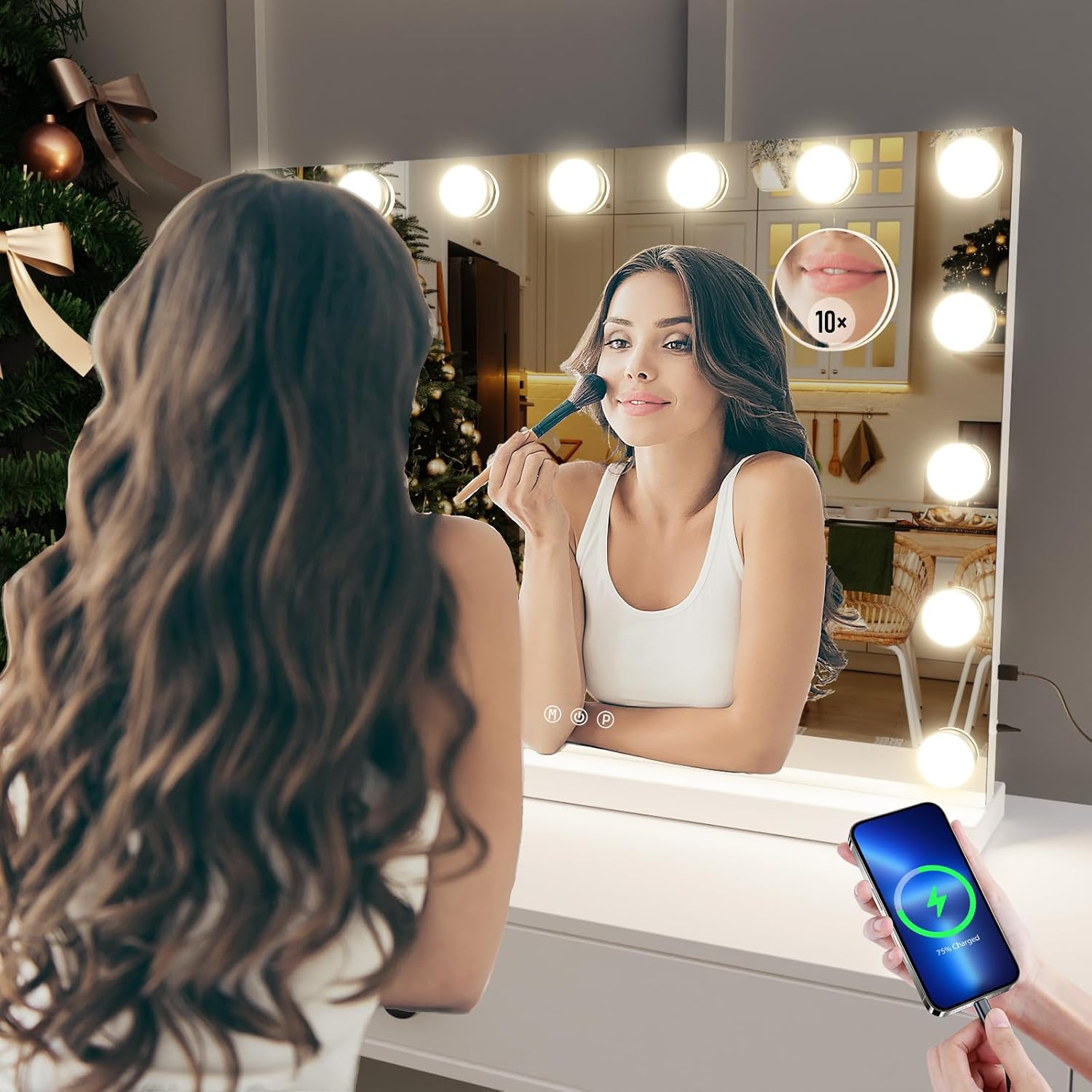 Vanity Mirror with 15 LED Makeup Lights and USB Charging Gold
