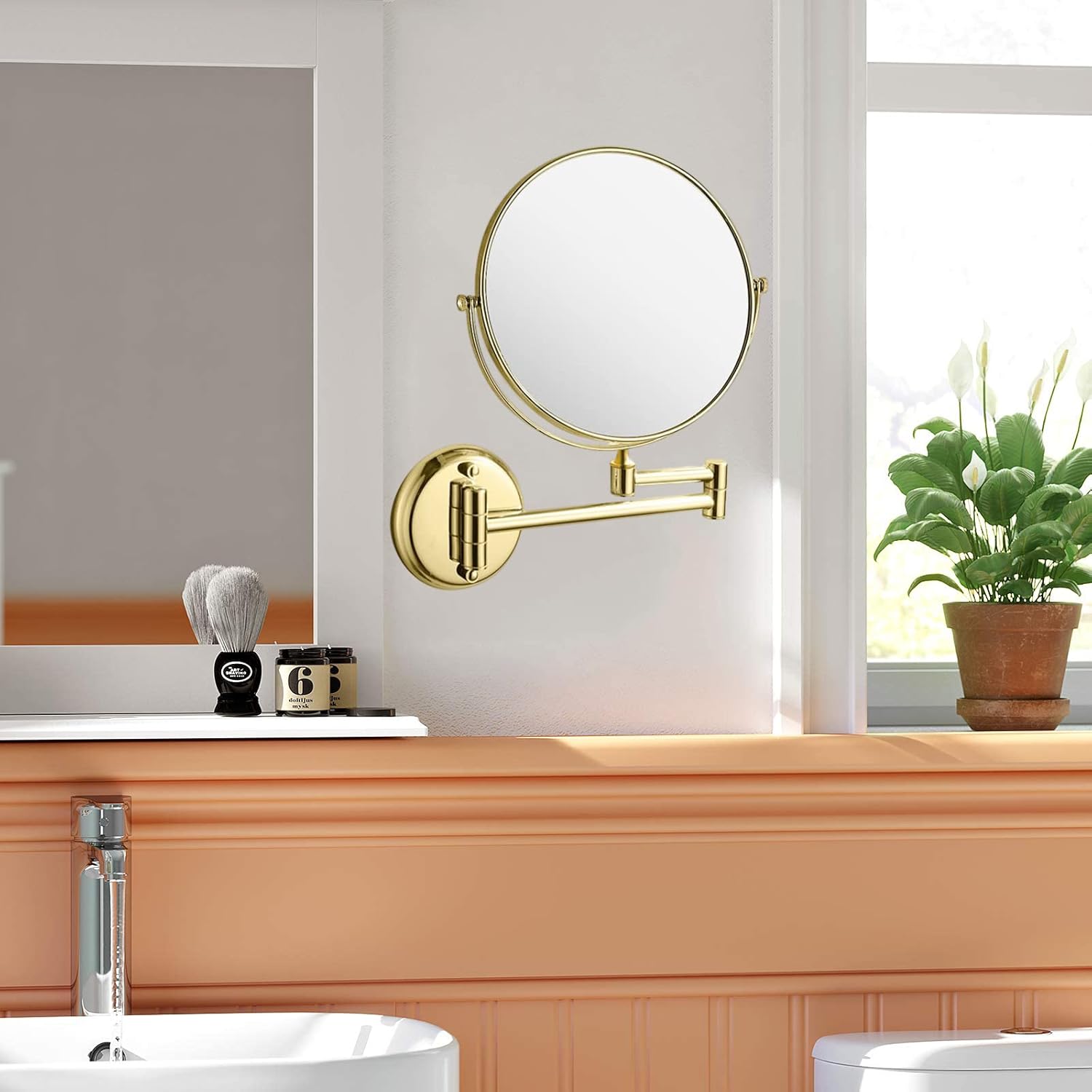 360 Rotating Gold Brass Makeup Mirror Wall Mount