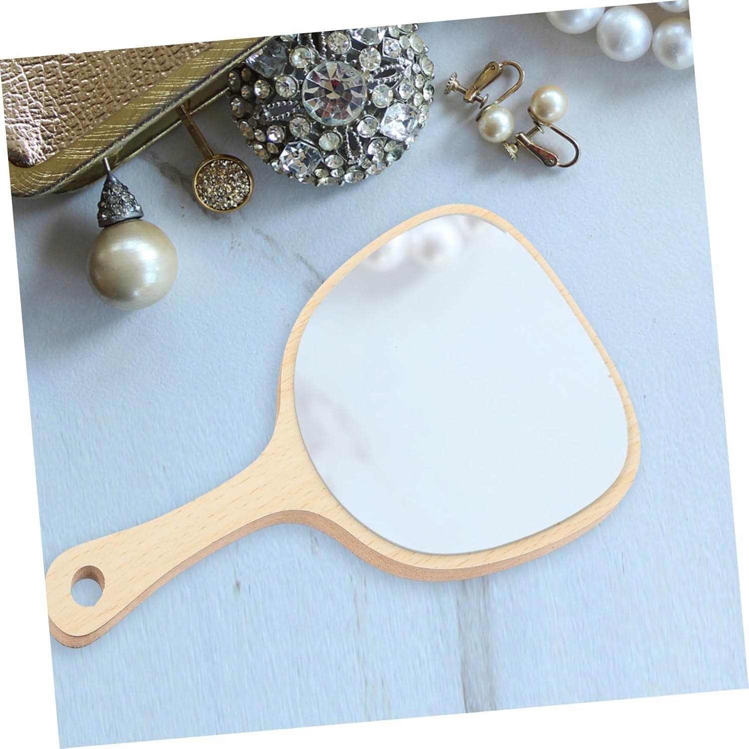 Beaupretty Wooden Handle Travel Mirror with Stand