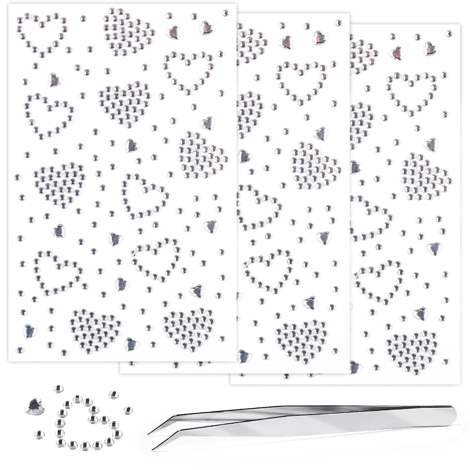 Gaduupa 3 Sheets Face Rhinestone Stickers White