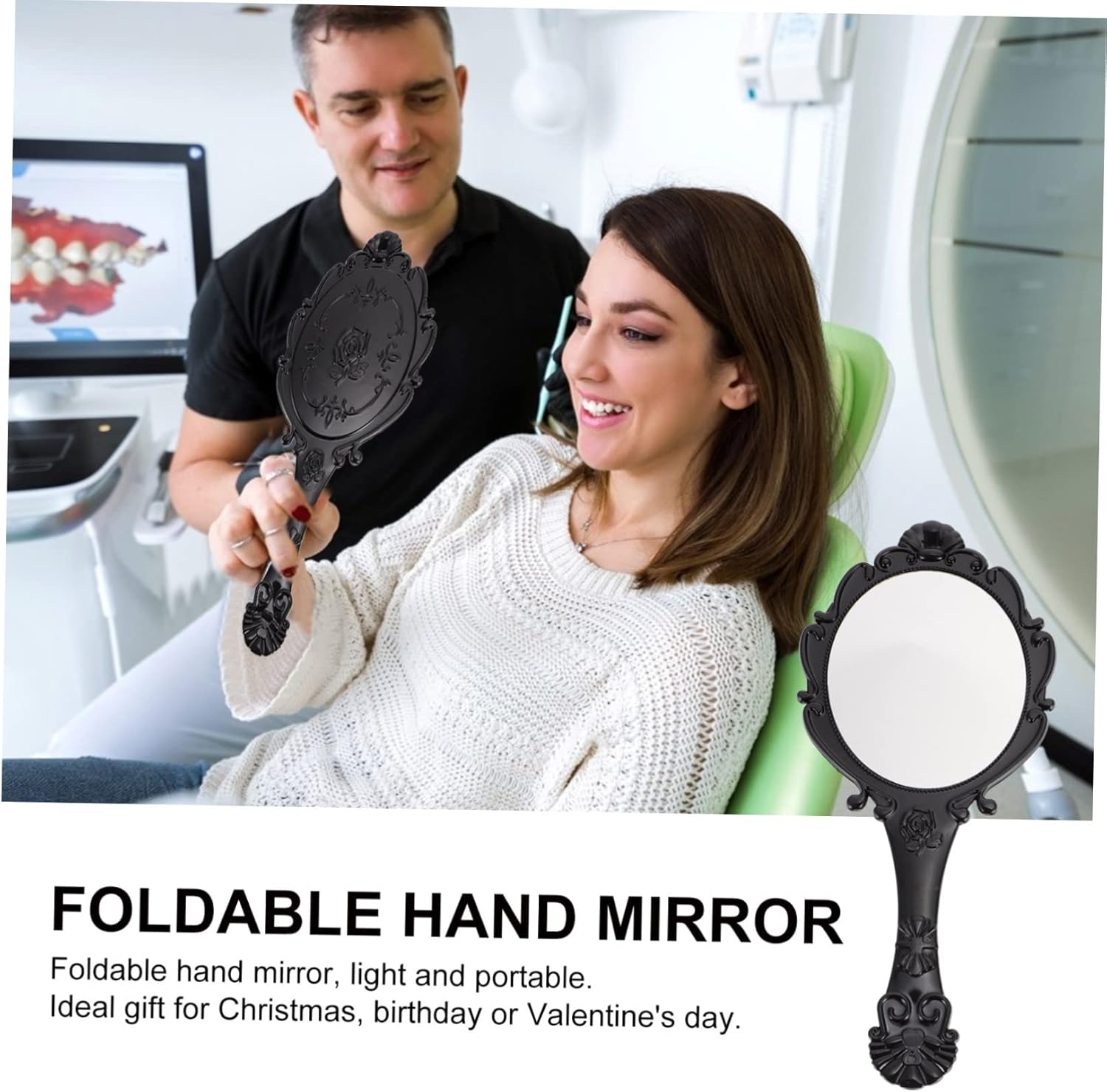 2pcs Gold Vanity Mirror Lightweight Travel Makeup Mirror Retro Handheld