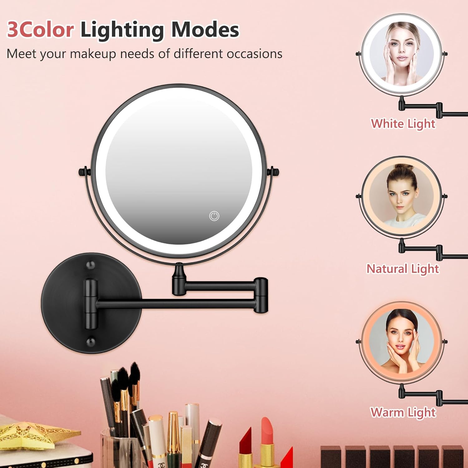ZLOKLA 8 Inch Rechargeable Makeup Mirror with 1X10X Magnification