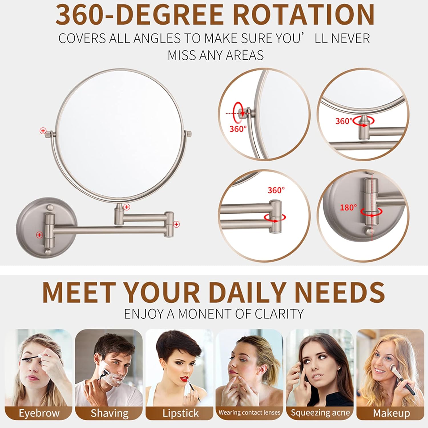 NOVOCE 8 Inch Double Sided Makeup Mirror with 3X Magnification