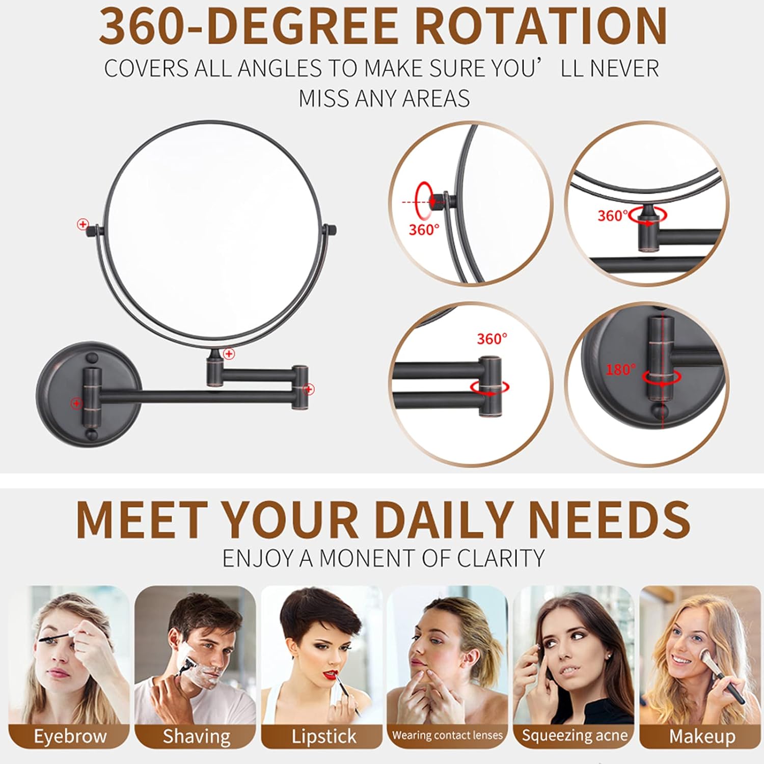 NOVOCE 8 Inch Adjustable Makeup Mirror with 3X Magnification