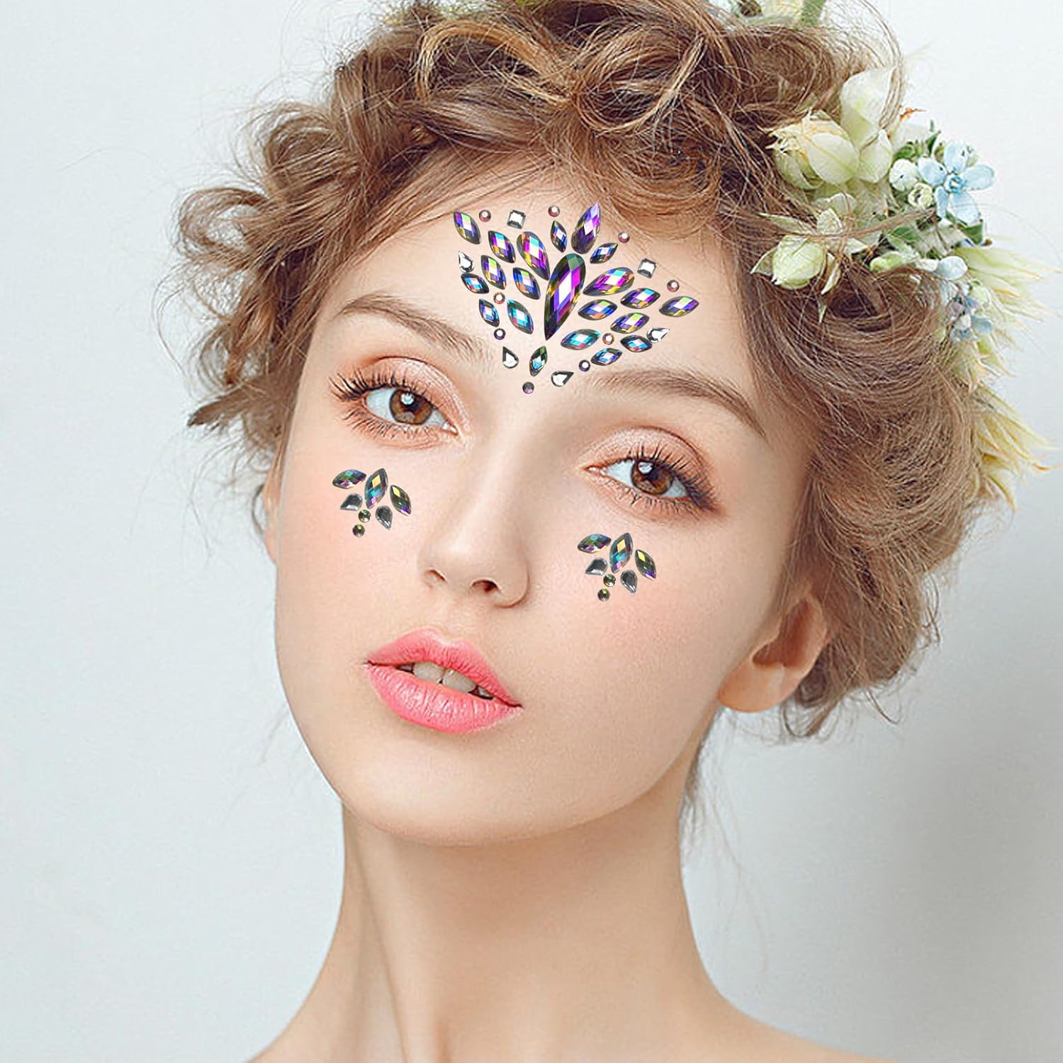 Allruyee 6-Pack Waterproof Face Gems for Parties and Carnivals