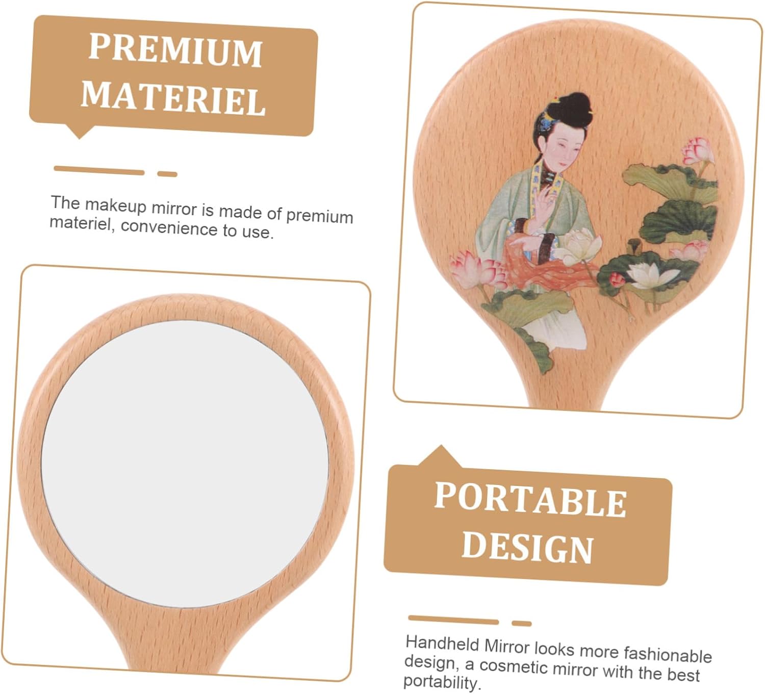 Portable Wooden Makeup Mirror with Retro Design 1