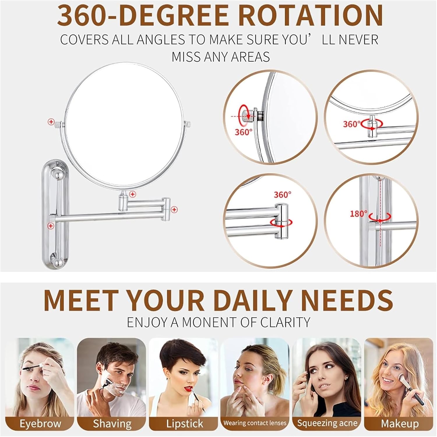 Touch Sensor Wall Mounted Lighted Makeup Mirror with 5X Magnification