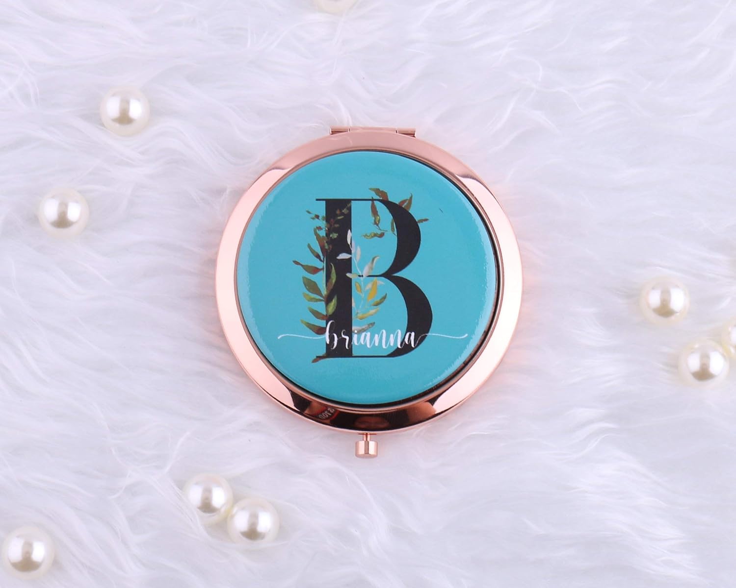 Personalized Hot Pink Compact Mirror with Name and Initial