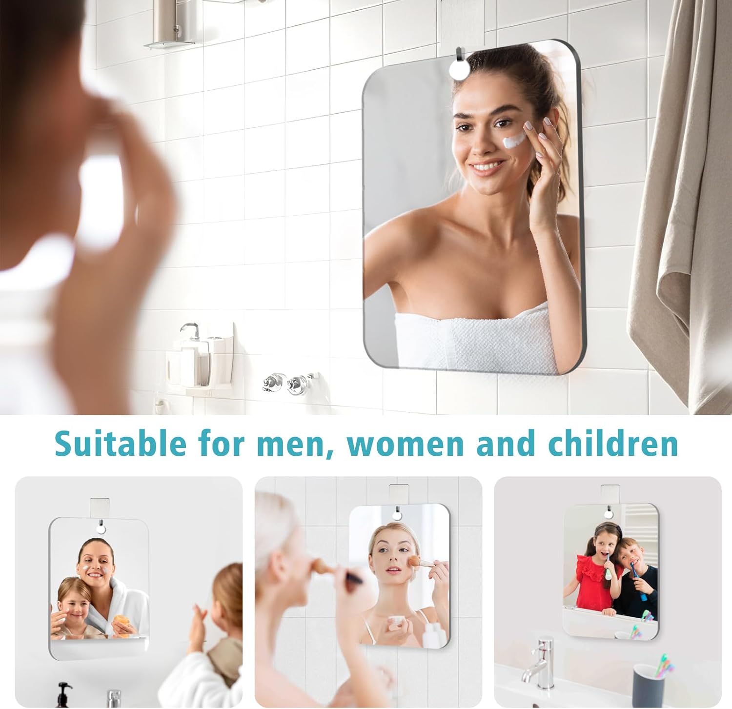 Fog-Free Shower Mirror with Shatterproof Acrylic and Hook