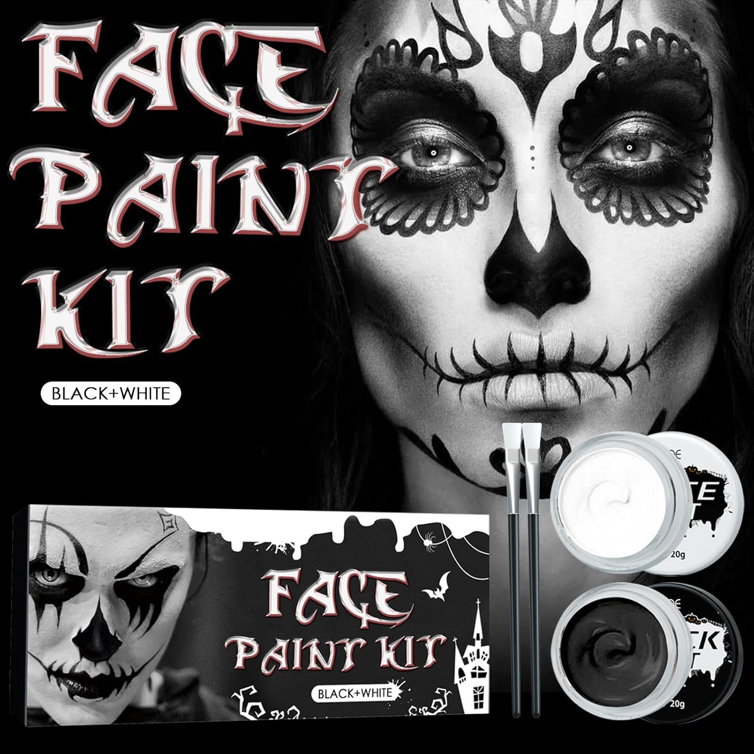 Felico Halloween Black White Face Paint Kit