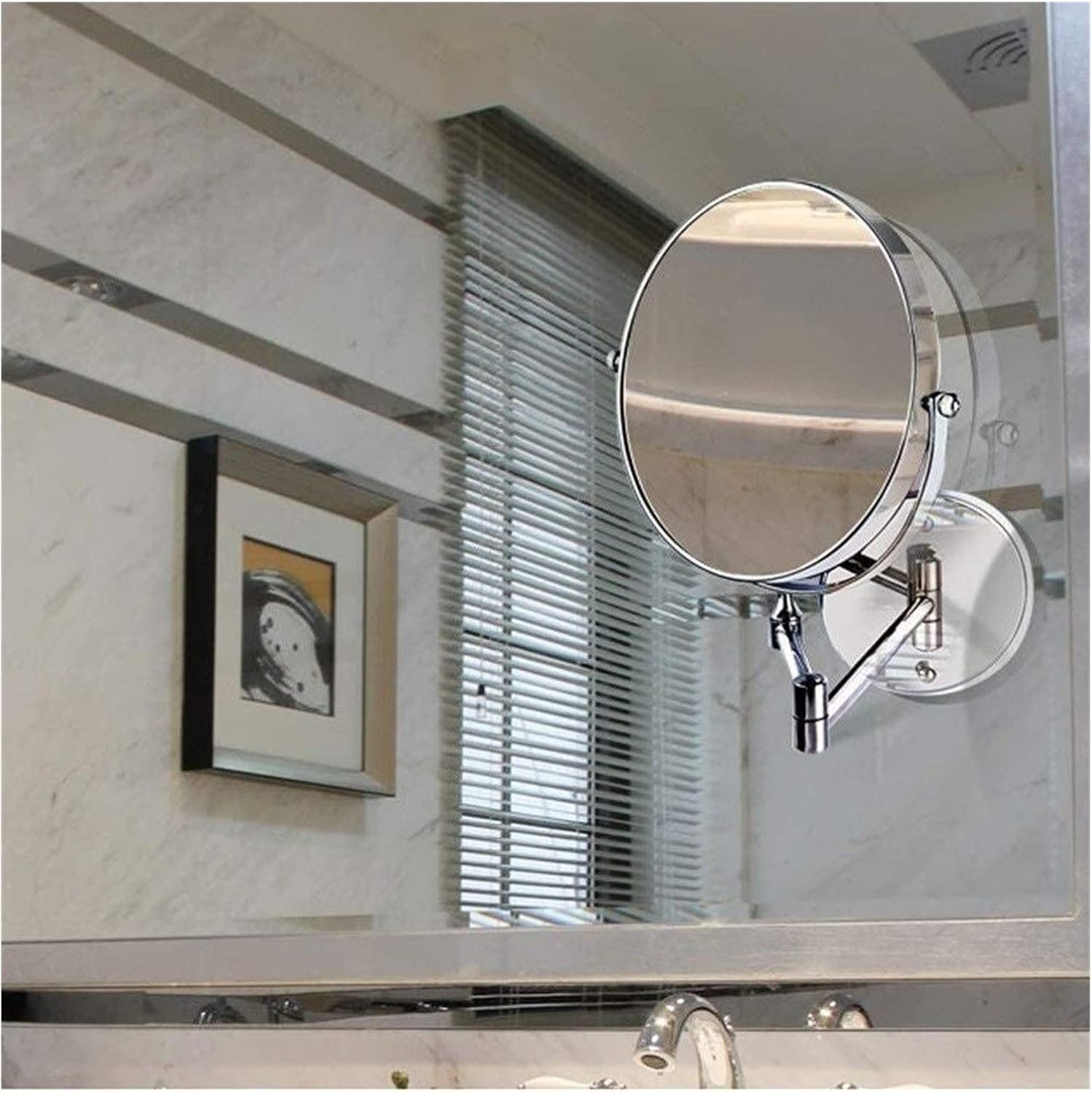 Wall-Mounted 8-Inch Double-Sided 5X Magnifying Vanity Mirror